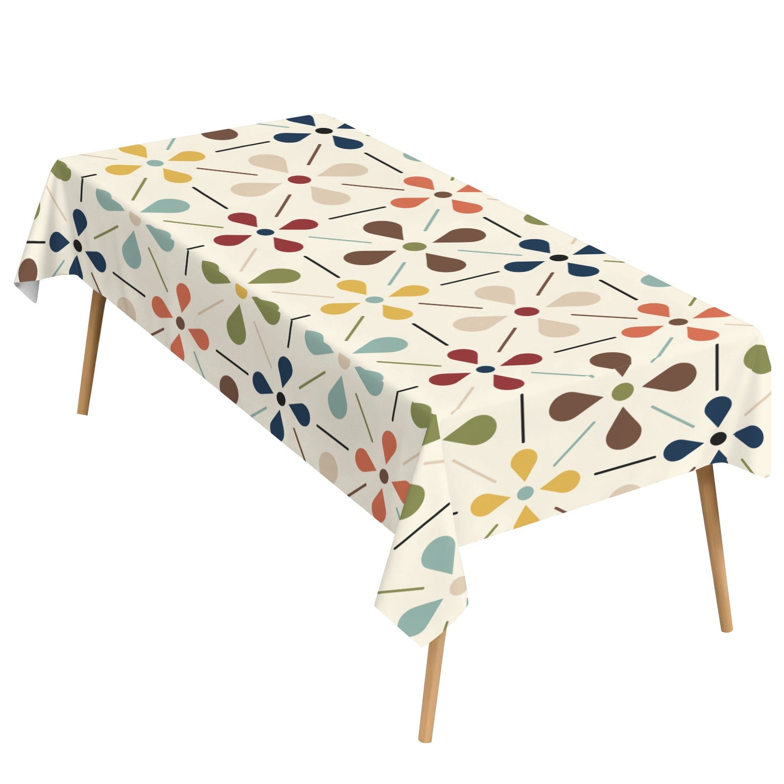Scandinavian Danish Floral Mid Century Retro Rectangle Tablecloth