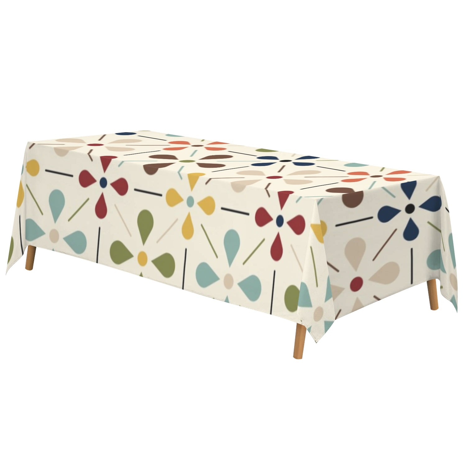 Scandinavian Danish Floral Mid Century Retro Rectangle Tablecloth
