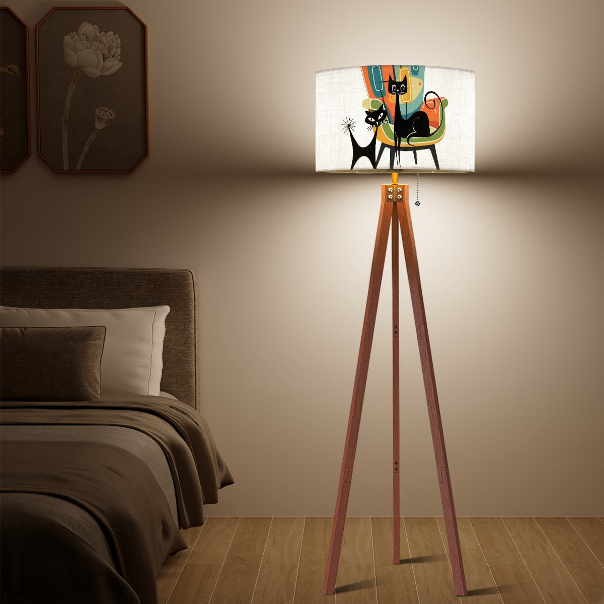 Atomic Cat Mid Century Modern Lamp Shade Retro 1950s Lounge Art