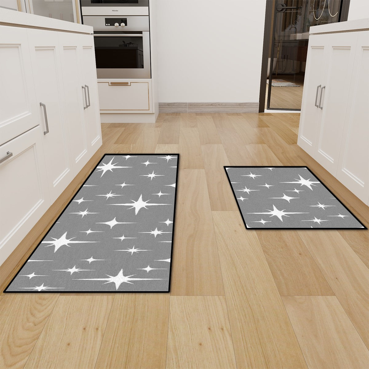 Atomic Starburst Mid Century Modern Kitchen Mat Set, Retro 1950s Rugs