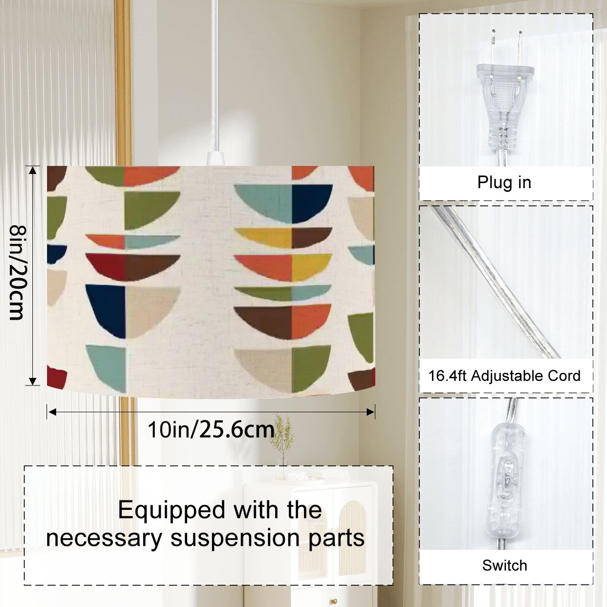 Mid Century Modern Scandinavian Geometric Plug-In Pendant Lamp