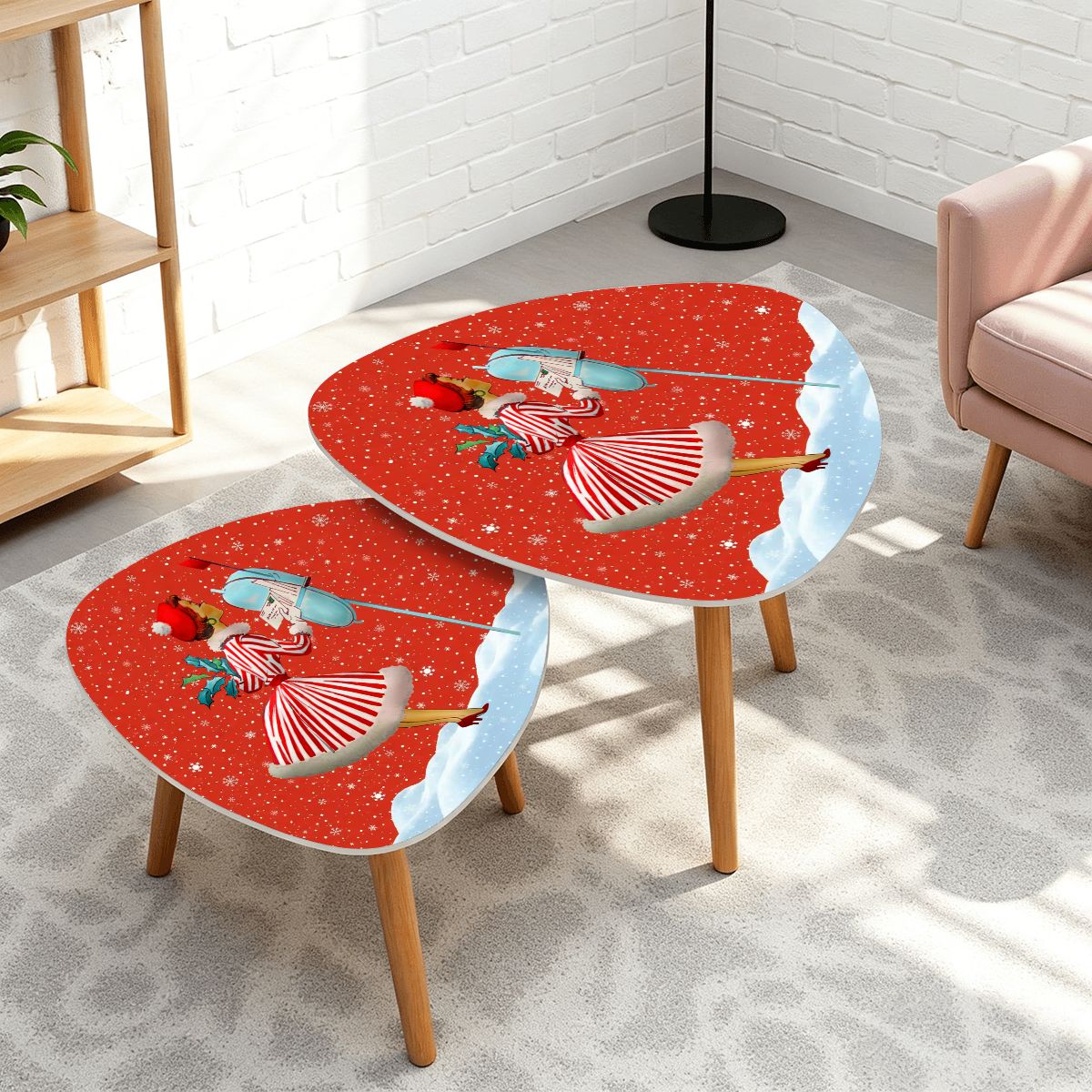 Retro 1950s Christmas Card Art Mid Century Modern Nesting Tables