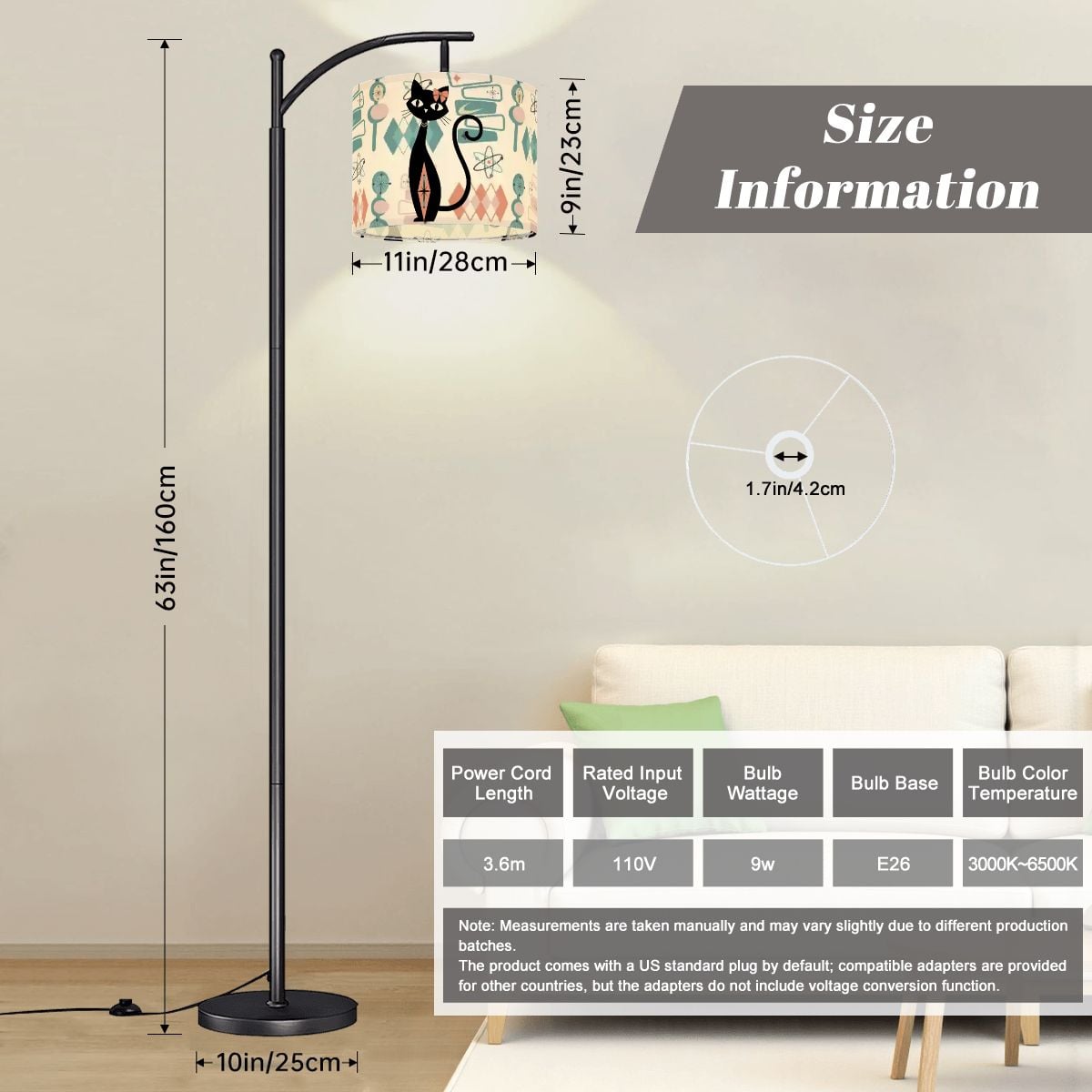 Atomic Cat Mid Century Arc Floor Lamp, Retro 1950S Geometric Accent Lighting