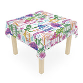 Chinoiserie Pagoda Lantern Tablecloth, Colorful Asian Garden Dining Linen