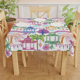 Chinoiserie Pagoda Lantern Tablecloth, Colorful Asian Garden Dining Linen