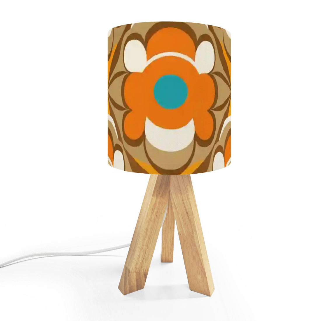 Retro Flower Power Tripod Lamp, 70s Boho Floral Accent Light, Mid Century Modern Table Lamp, Vintage Orange, Brown, Turquoise MCM Lighting