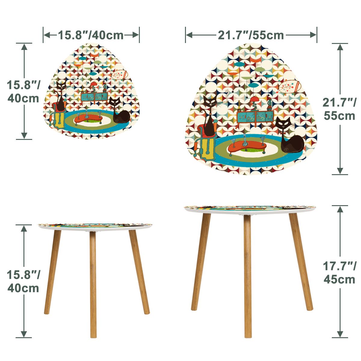 Atomic Cat Cocktail Lounge Danish Nesting Tables, Mid Century Modern Scandinavian Danish Side Tables