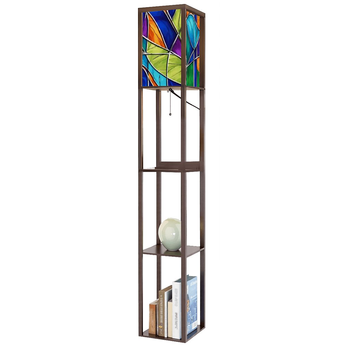 Mid Century Modern Faux Stained Glass Shade for Floor Lamp with Shelves