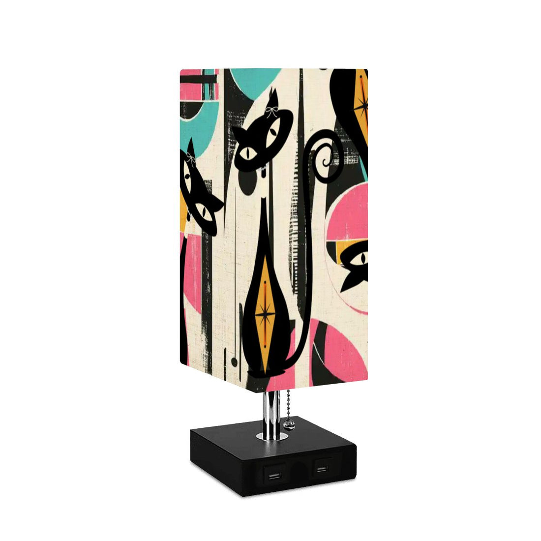 Atomic Cat Mid Century Modern Table Lamp with USB Ports, Retro Artist&