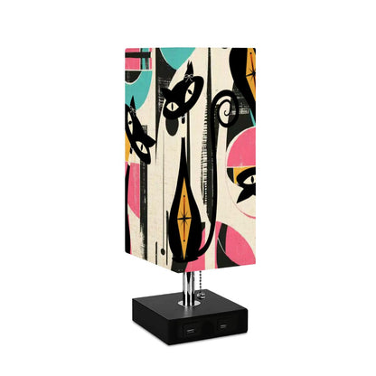 Atomic Cat Mid Century Modern Table Lamp with USB Ports, Retro Artist&