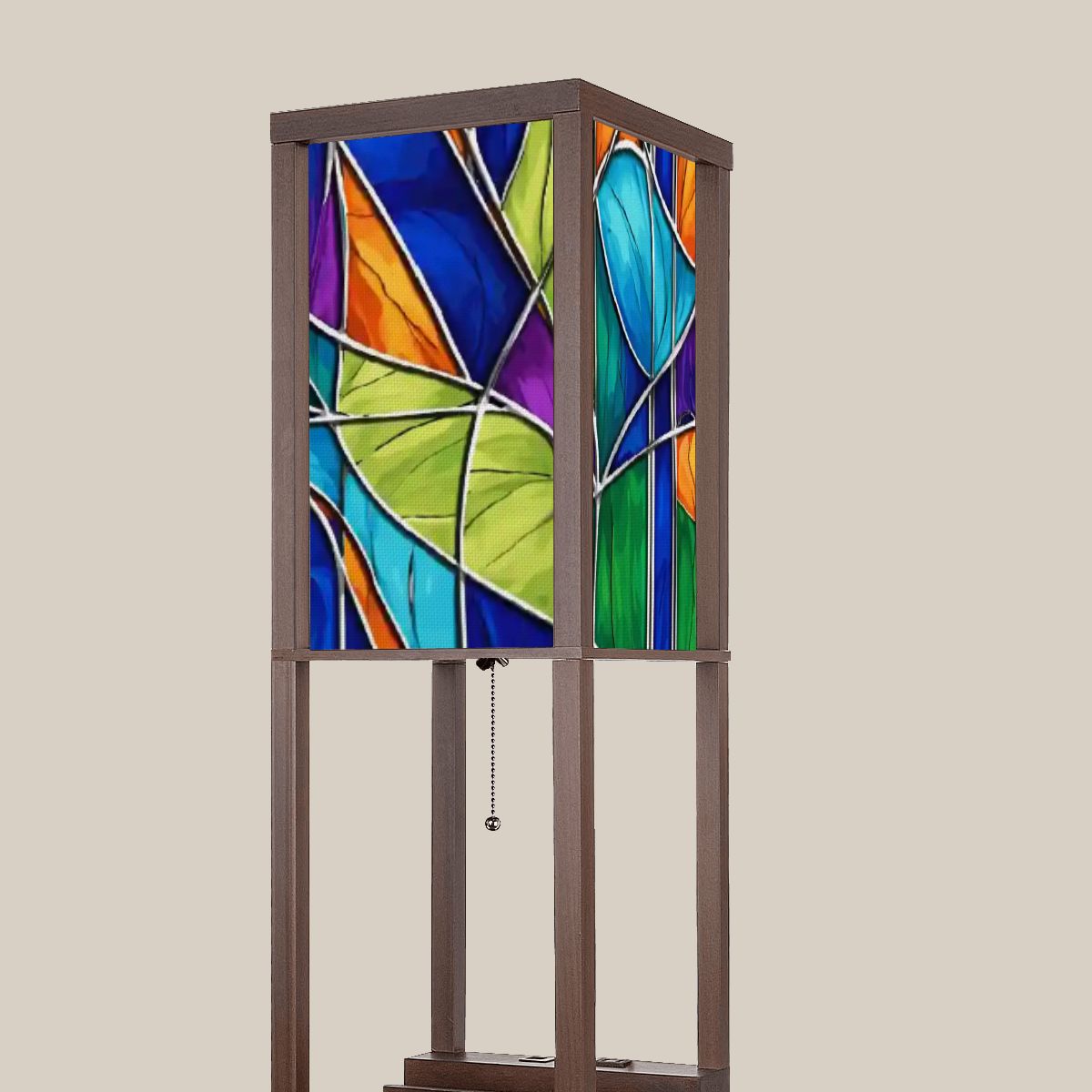 Mid Century Modern Faux Stained Glass Shade for Floor Lamp with Shelves