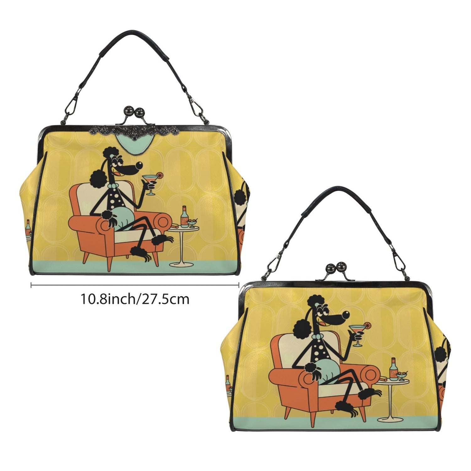 Kate McEnroe New York 1950s Anthropomorphic Poodle Kitsch Cocktail Hour Kiss Lock HandbagCrossbody BagsD3282531