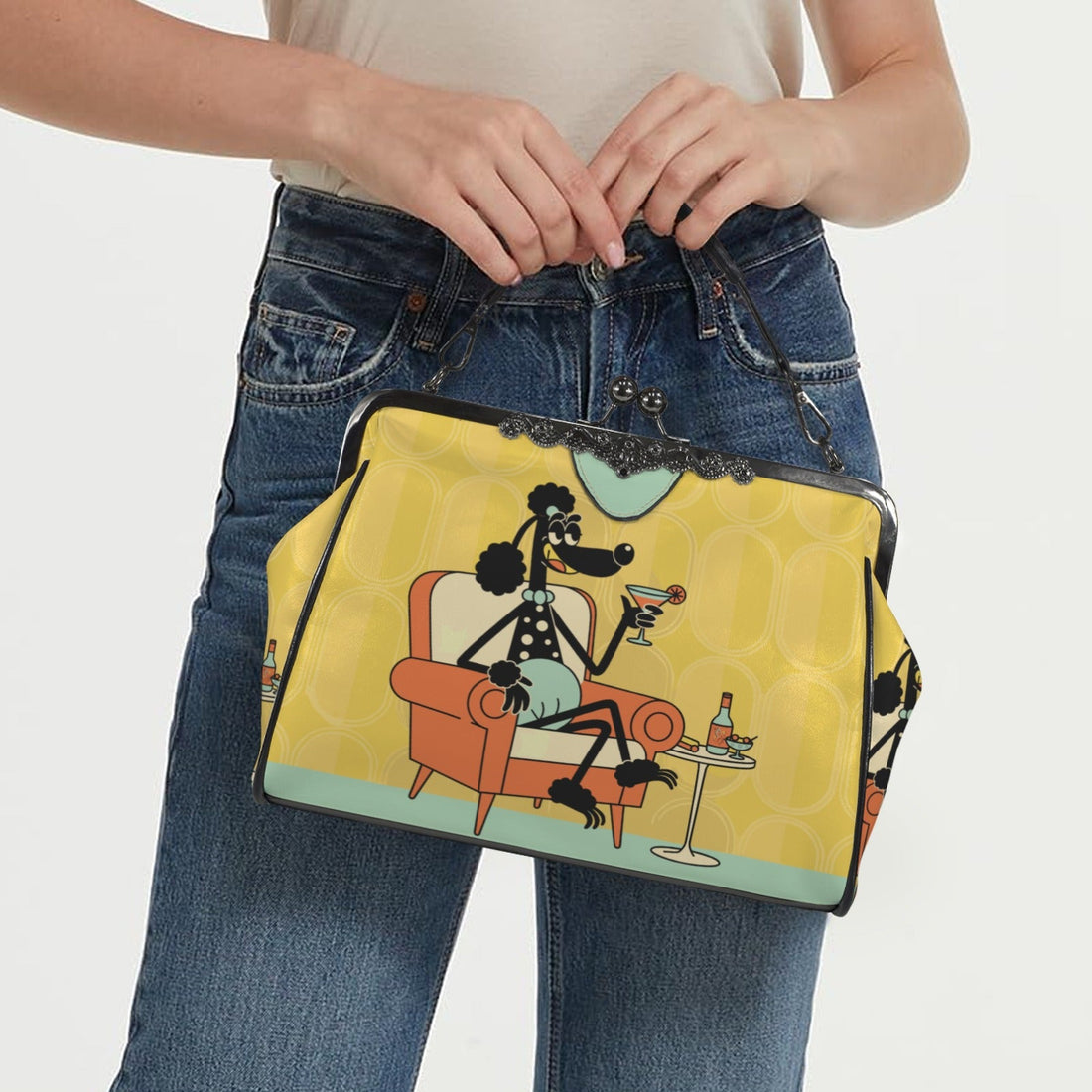 Kate McEnroe New York 1950s Anthropomorphic Poodle Kitsch Cocktail Hour Kiss Lock HandbagCrossbody BagsD3282531
