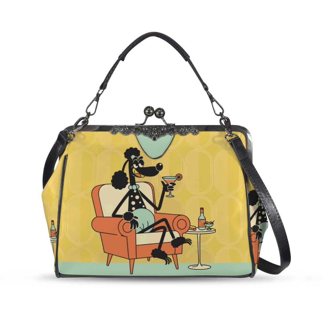 Kate McEnroe New York 1950s Anthropomorphic Poodle Kitsch Cocktail Hour Kiss Lock HandbagCrossbody BagsD3282531