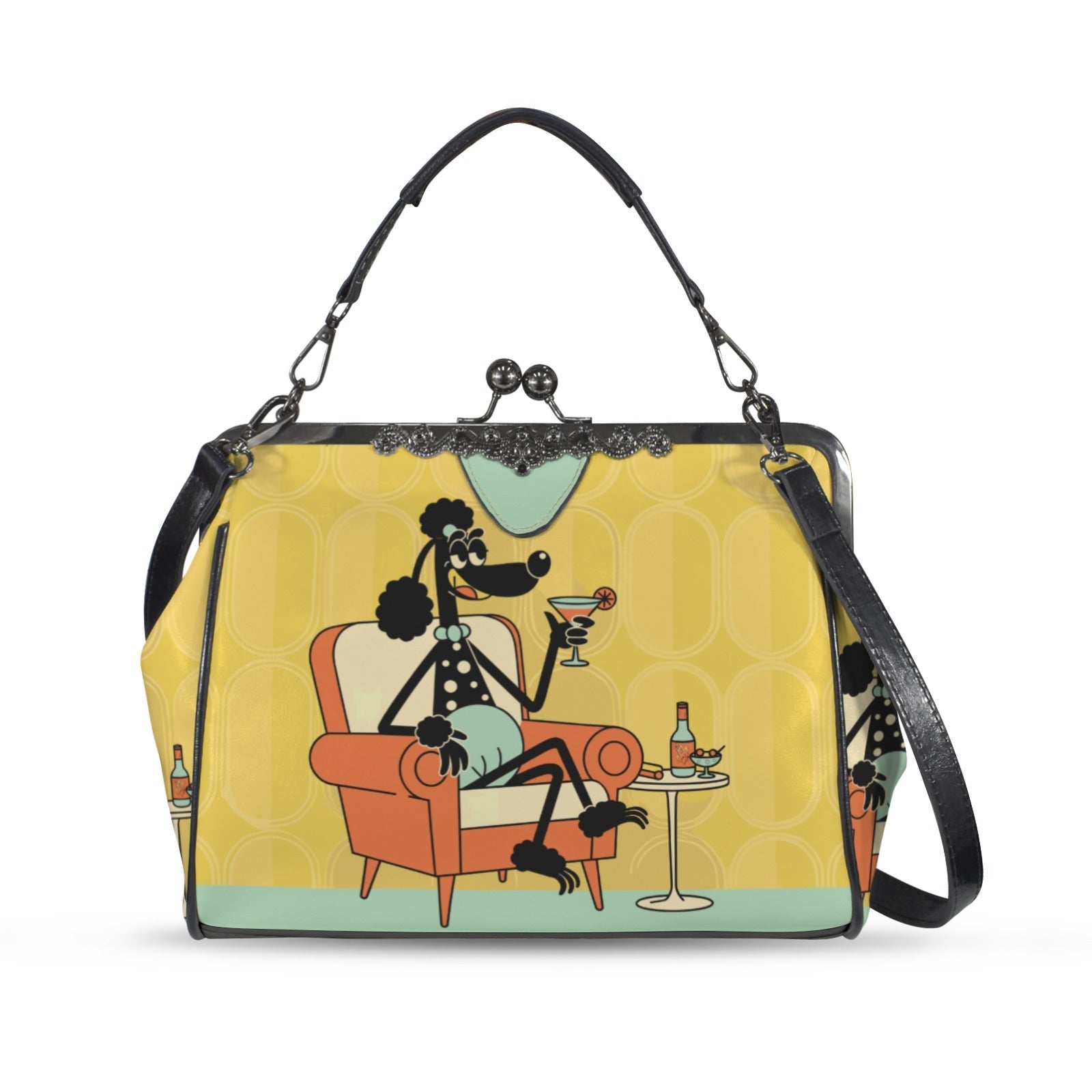Kate McEnroe New York 1950s Anthropomorphic Poodle Kitsch Cocktail Hour Kiss Lock HandbagCrossbody BagsD3282531