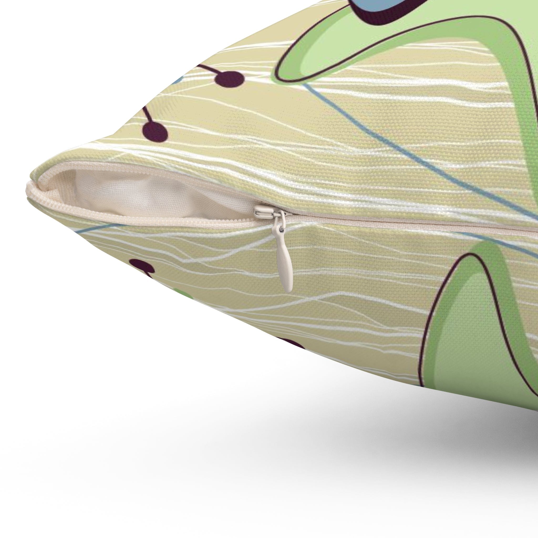 Kate McEnroe New York 1950s Atomic Boomerang Mid Century Modern Throw Pillow in Retro Vintage Beige, Blue, Green Geometric Starbursts, MCM Abstract Accent PillowThrow Pillows15003298257363880645