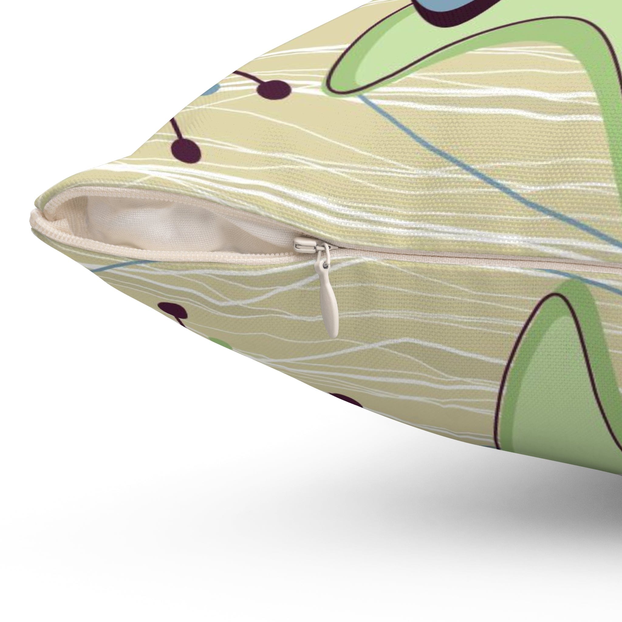 Kate McEnroe New York 1950s Atomic Boomerang Mid Century Modern Throw Pillow in Retro Vintage Beige, Blue, Green Geometric Starbursts, MCM Abstract Accent PillowThrow Pillows15003298257363880645
