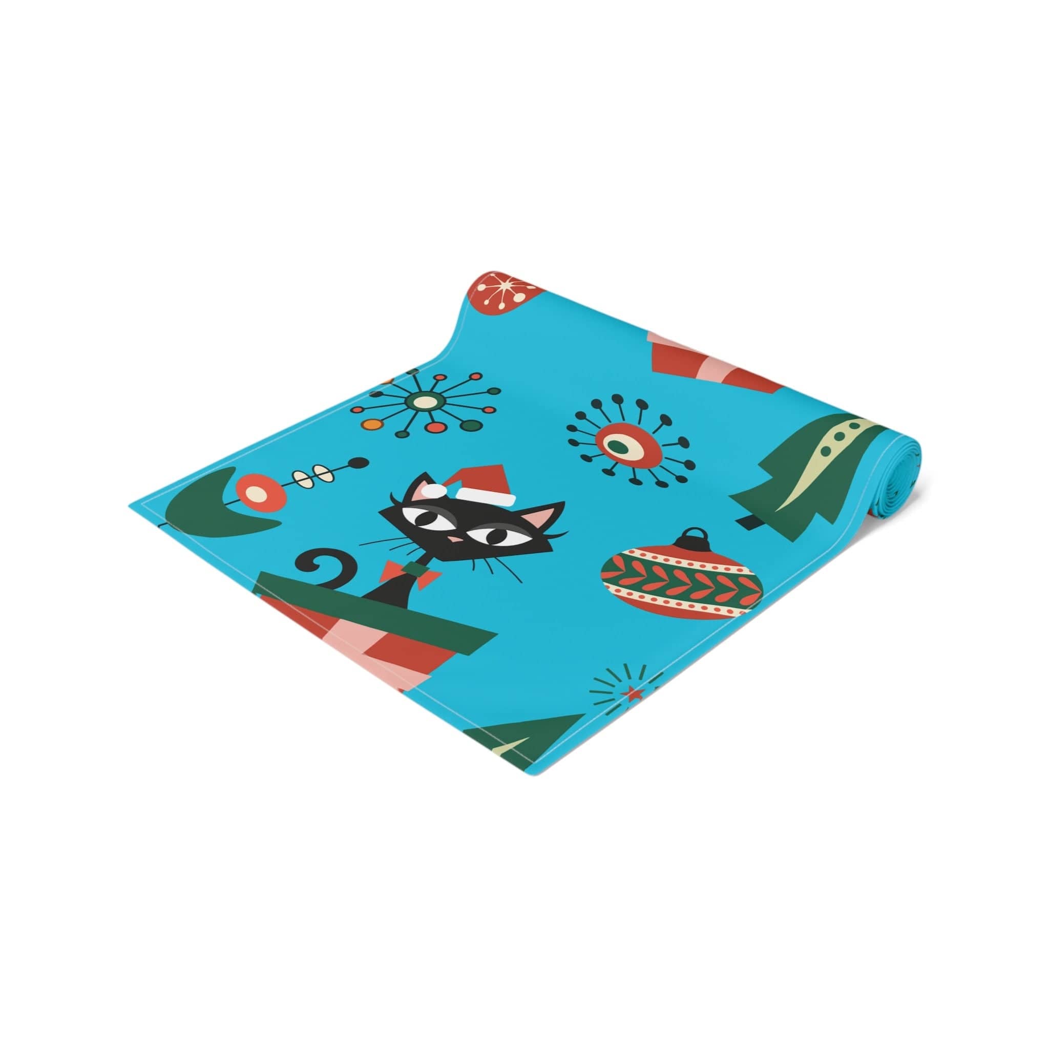 Kate McEnroe New York 1950s Atomic Kitschy Black Cat Christmas Table Runner, Mid Century Retro Holiday DecorTable Runners32832533655449276806