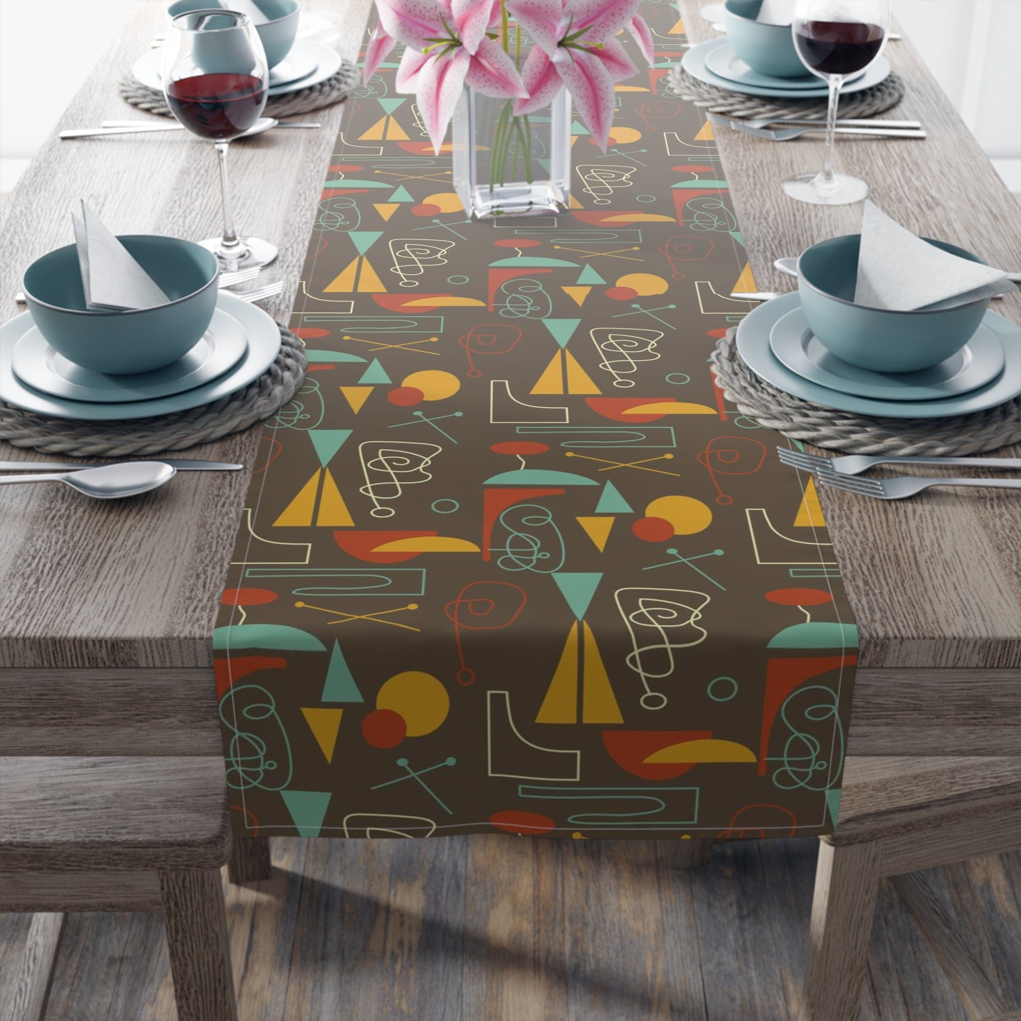 Kate McEnroe New York 1950s Atomic Retro Mid Century Modern Geometric Abstract Table Runner (Cotton, Poly) Table Runners 16&quot; × 72&quot; / Cotton Twill 30993042004142402847