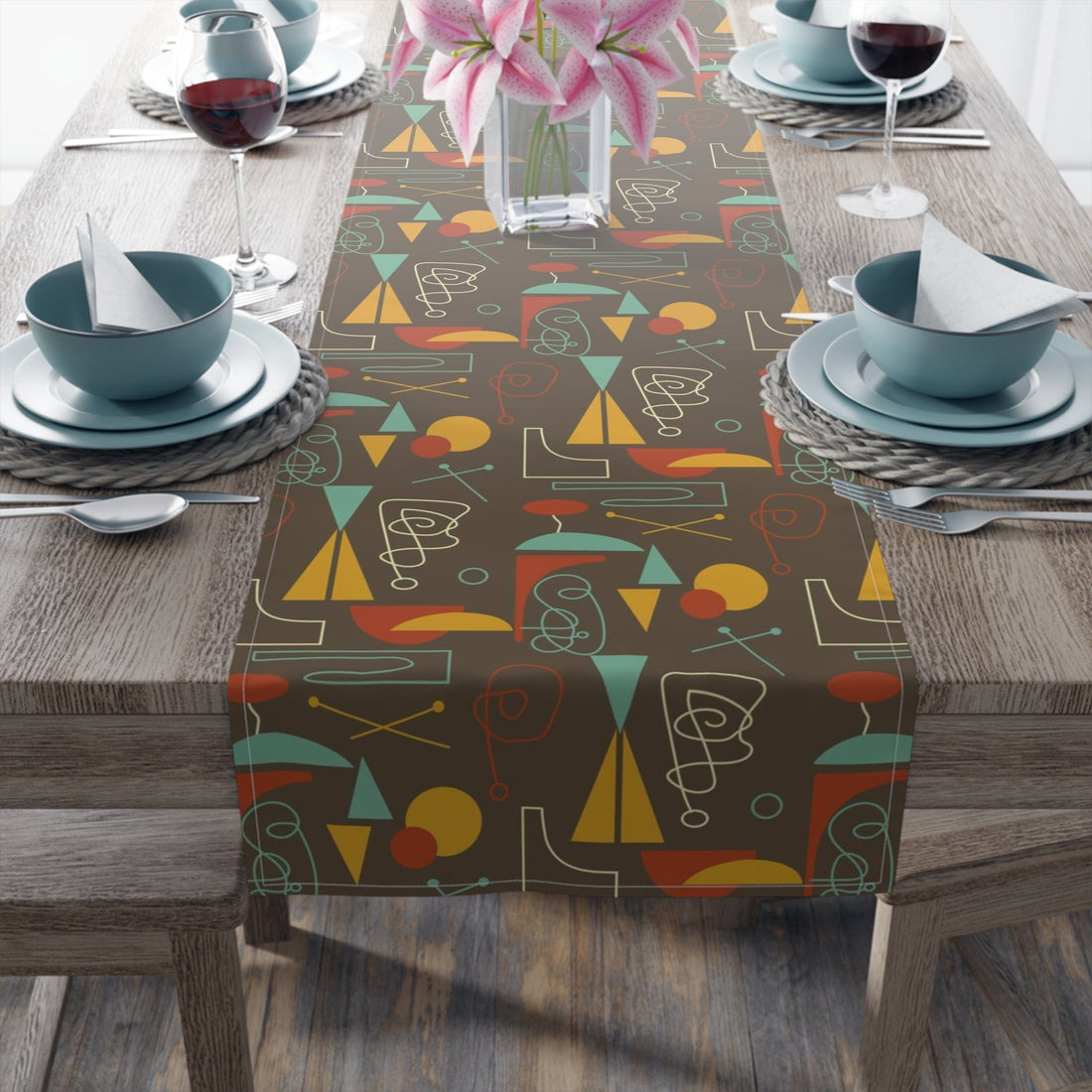 Kate McEnroe New York 1950s Atomic Retro Mid Century Modern Geometric Abstract Table Runner (Cotton, Poly) Table Runners 16&quot; × 90&quot; / Cotton Twill 23628200490899828509