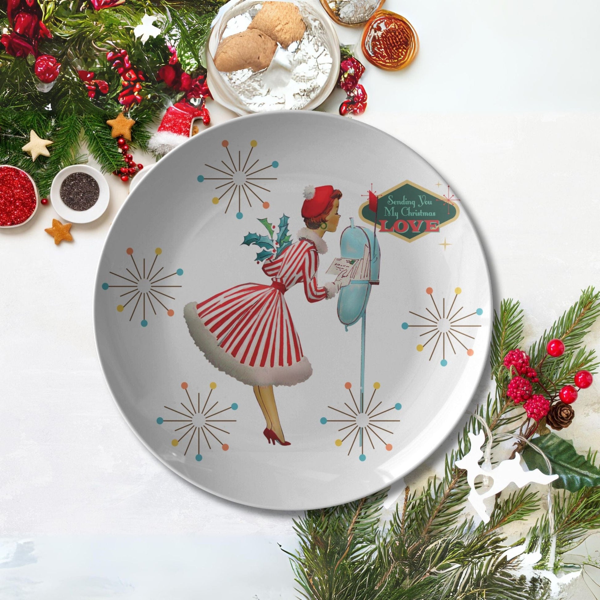 Kate McEnroe New York 1950s Kitsch Retro Vintage Christmas Card Art Mid Century Dinner Plate Kitchenware