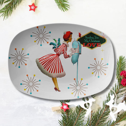Kate McEnroe New York 1950s Kitsch Retro Vintage Christmas Card Art Mid Century Serving Platter Kitchenware 9727