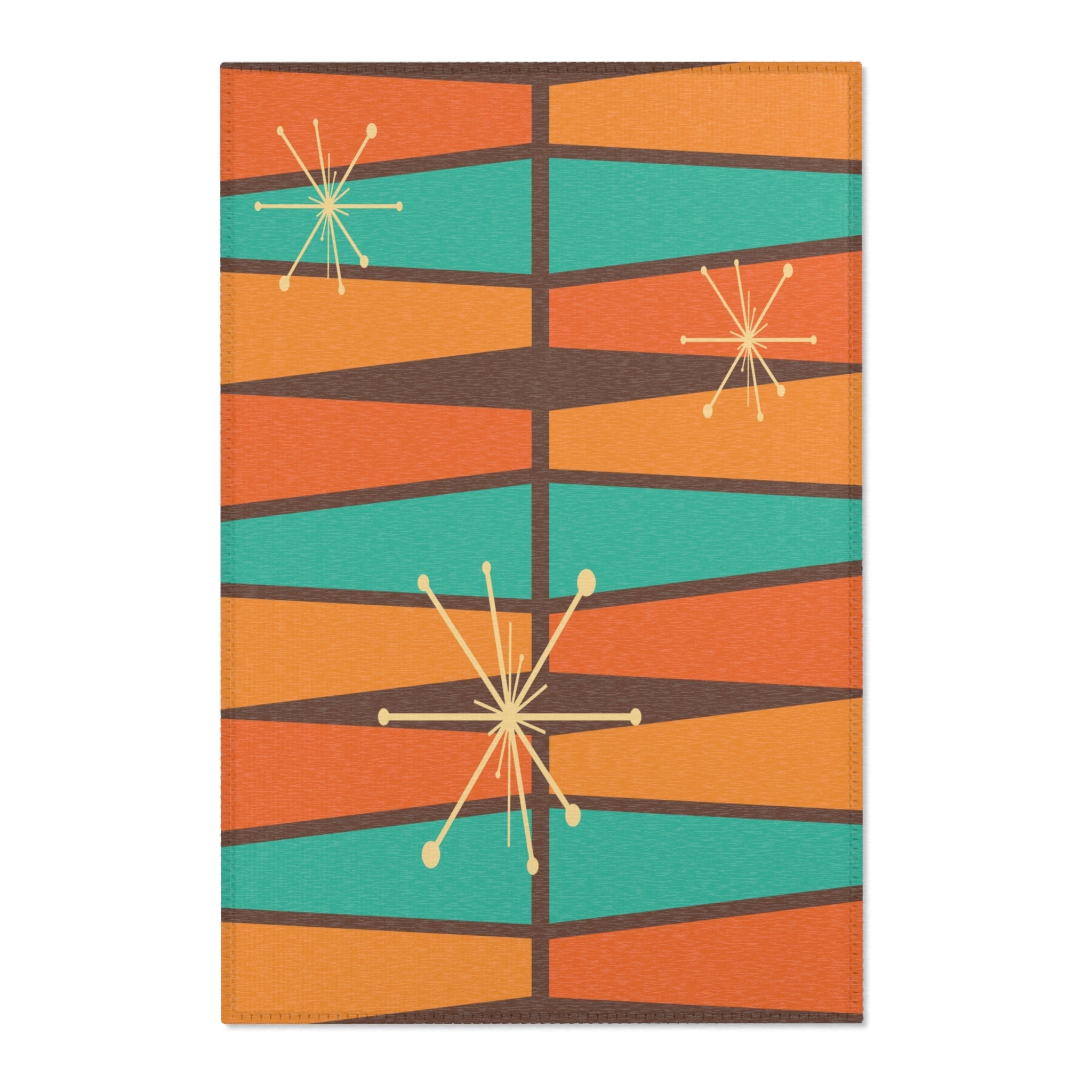 Kate McEnroe New York 1950s Mid Century Modern Atomic Area Rug, Retro Vintage Burnt Orange, Teal, Beige, Mustard Yellow Geometric Abstract Accent Rug, MCM RugRugs10266535565134657351