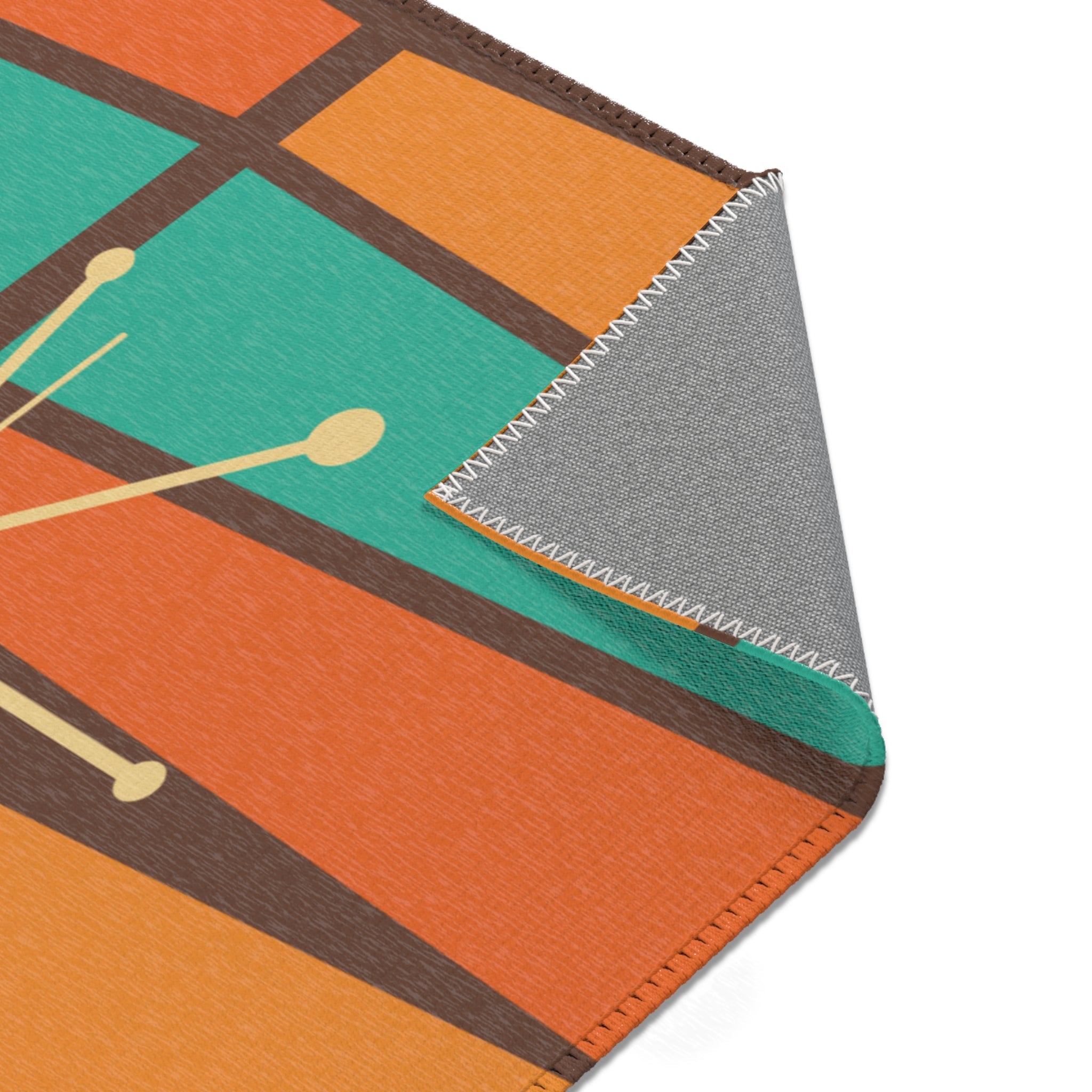 Kate McEnroe New York 1950s Mid Century Modern Atomic Area Rug, Retro Vintage Burnt Orange, Teal, Beige, Mustard Yellow Geometric Abstract Accent Rug, MCM RugRugs26534330455991886997
