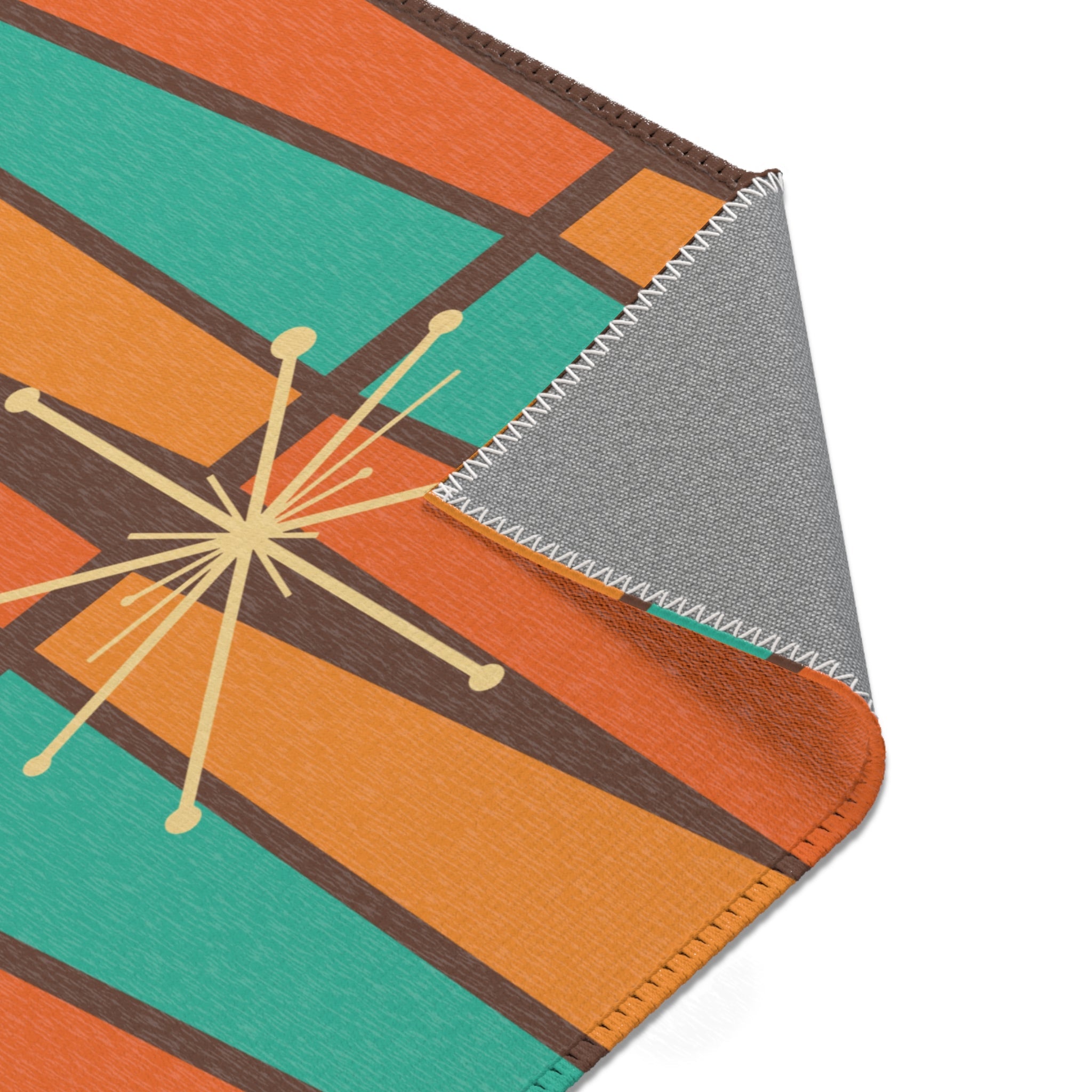 Kate McEnroe New York 1950s Mid Century Modern Atomic Area Rug, Retro Vintage Burnt Orange, Teal, Beige, Mustard Yellow Geometric Abstract Accent Rug, MCM RugRugs26534330455991886997
