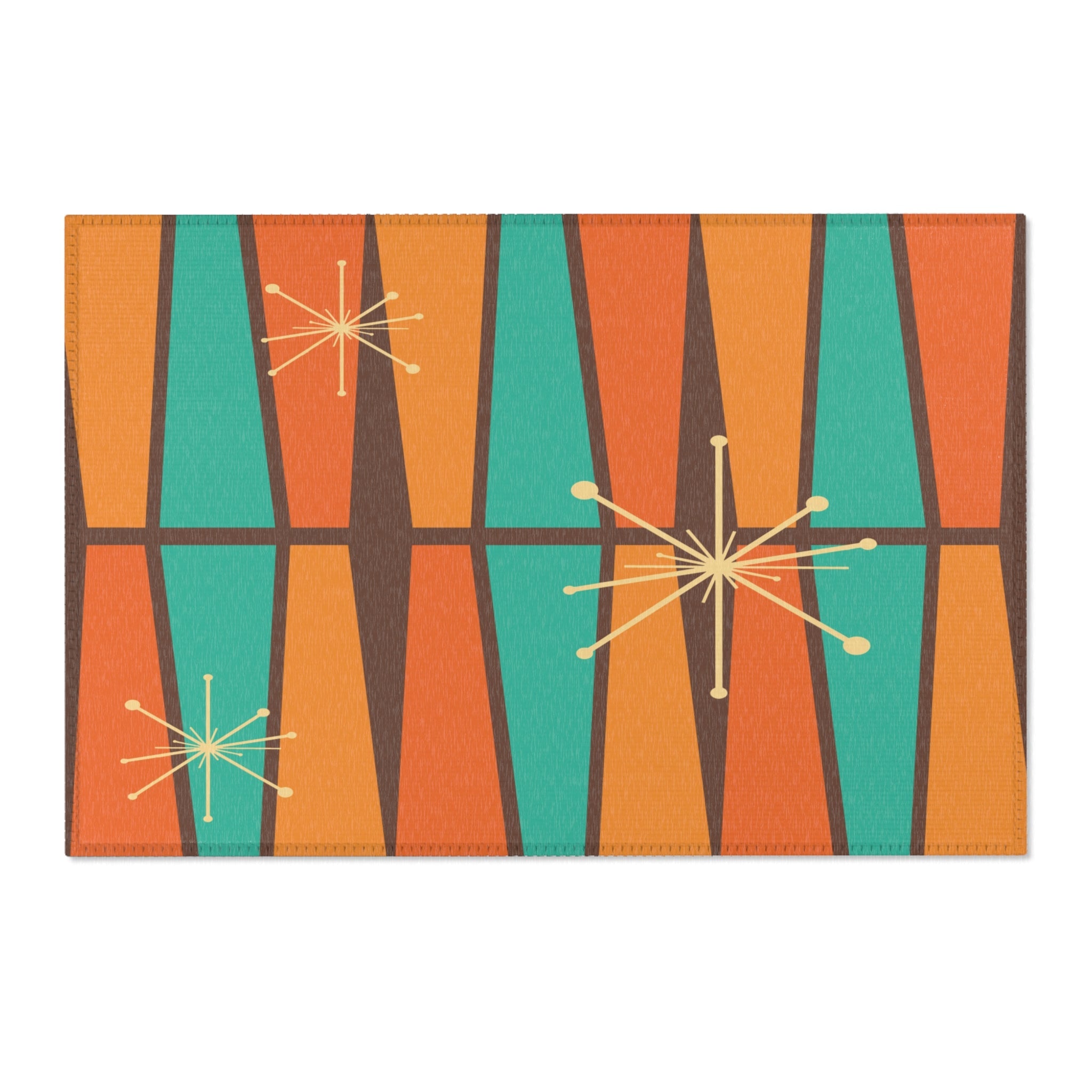 Kate McEnroe New York 1950s Mid Century Modern Atomic Area Rug, Retro Vintage Burnt Orange, Teal, Beige, Mustard Yellow Geometric Abstract Accent Rug, MCM RugRugs29098658842793894605