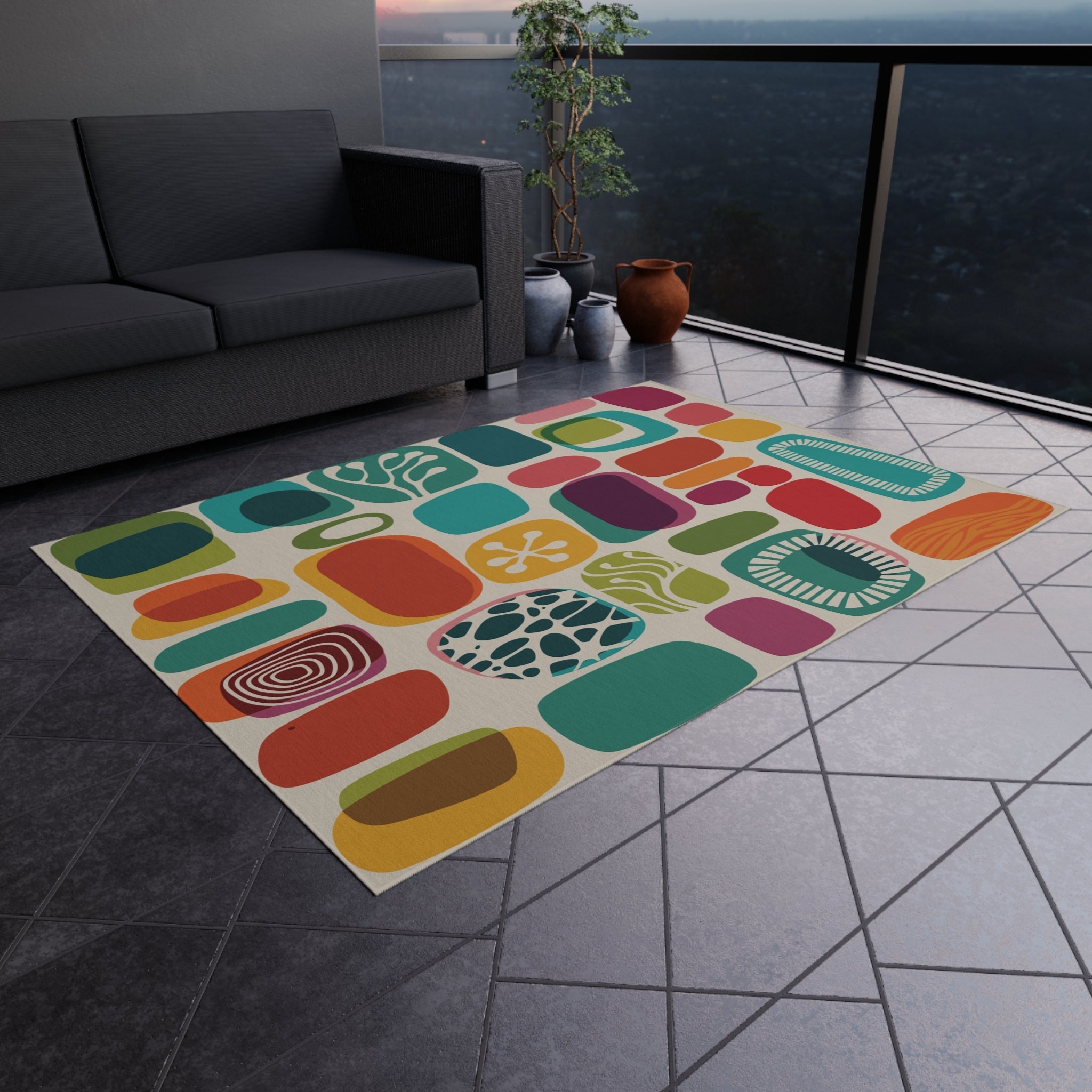 Kate McEnroe New York 1950s Mid Mod Amoeba Outdoor Rug, Retro Mid Century Modern Patio Rug, MCM Porch Rug, Mid Century Modern Indoor, Outdoor RugRugs53328306099316878996