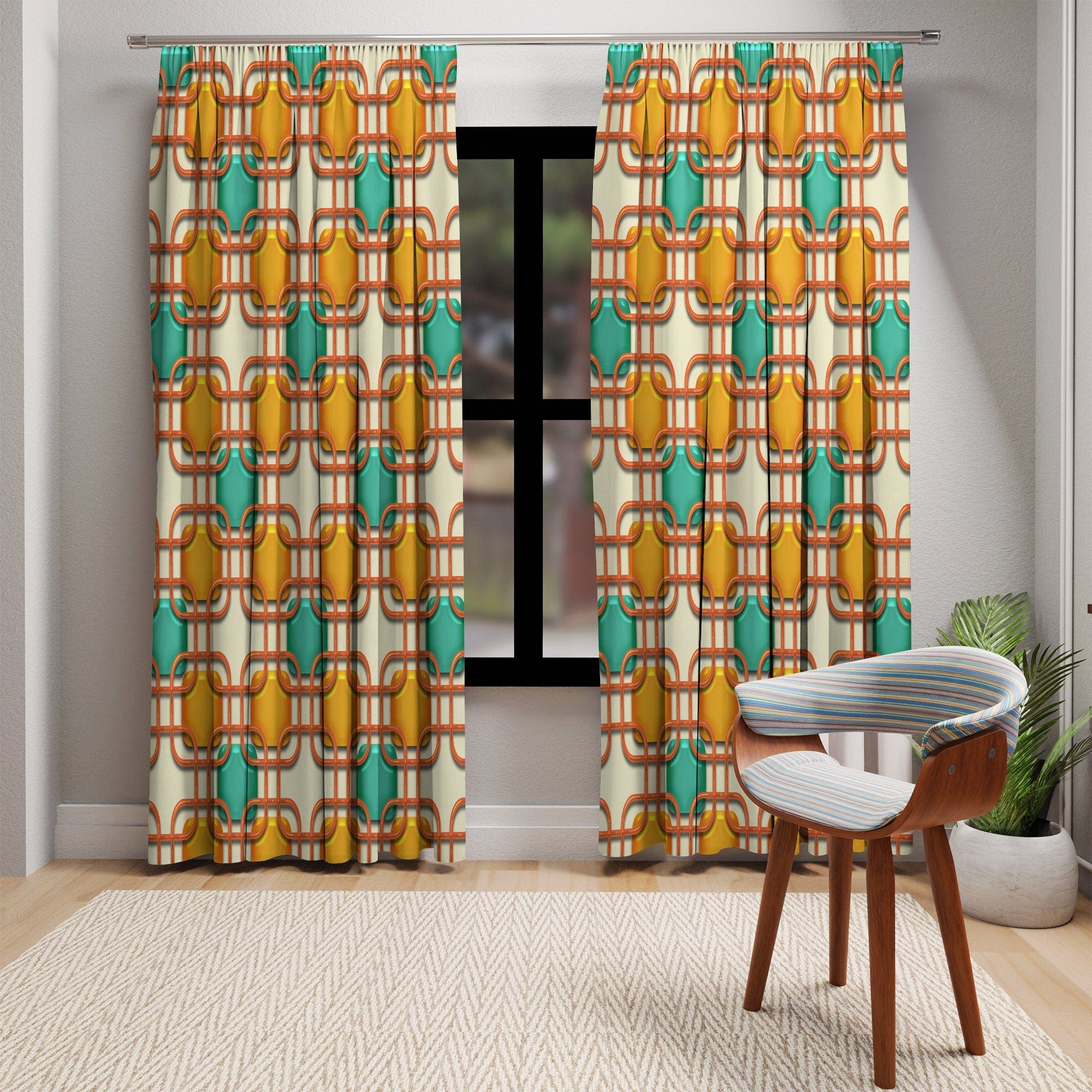 Kate McEnroe New York 1950s Retro Mid Century Modern Geometric Window CurtainsWindow CurtainsCurtainSheer - 50x84 - DoublePanel