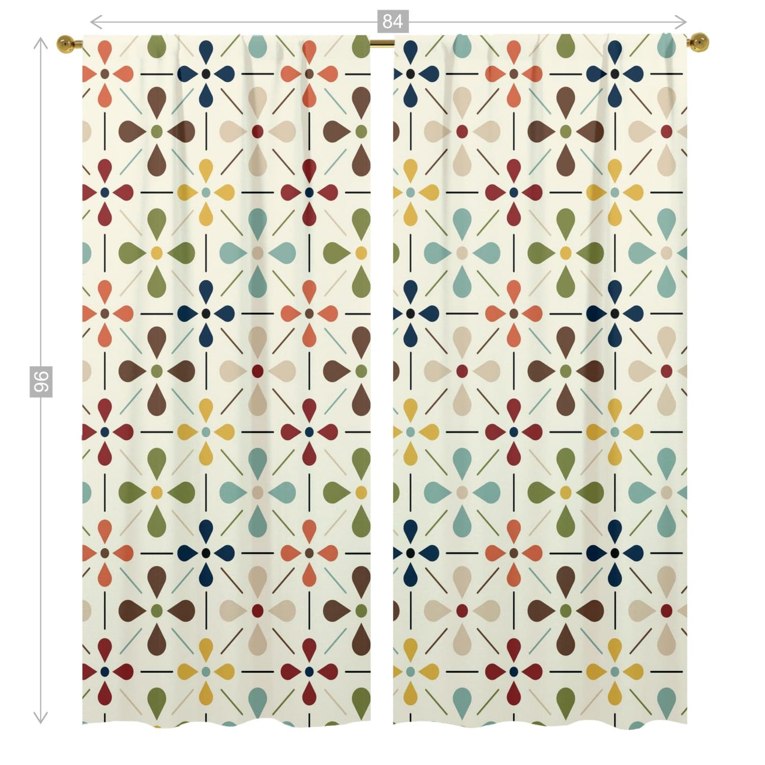 Kate McEnroe New York 1950s Retro Scandinavian Floral Mid Century Modern Window Curtains (two panels), Minimalist MCM Cream, Olive, Mustard, Brown Curtain Panel DrapesWindow Curtains107766