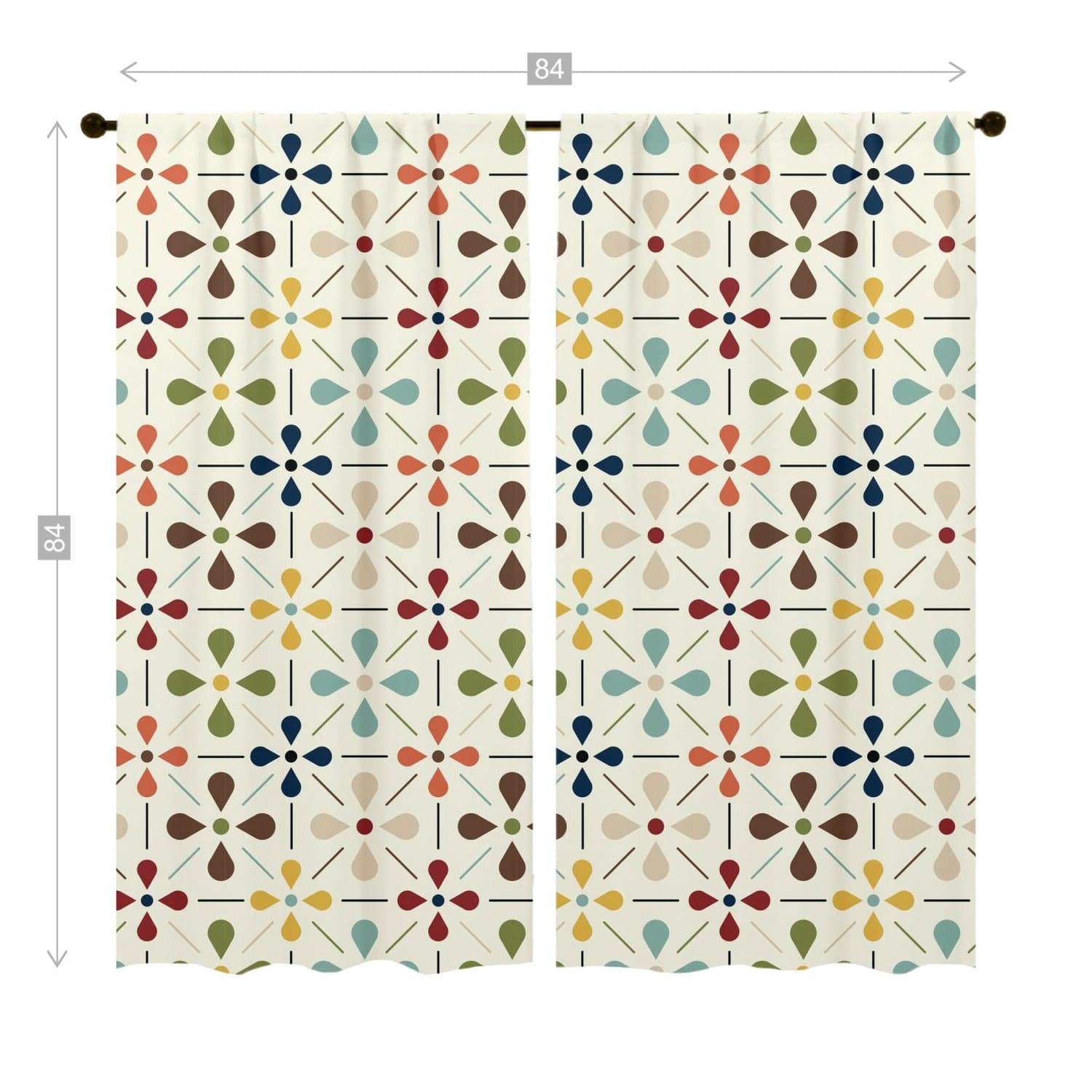 Kate McEnroe New York 1950s Retro Scandinavian Floral Mid Century Modern Window Curtains (two panels), Minimalist MCM Cream, Olive, Mustard, Brown Curtain Panel DrapesWindow Curtains107766