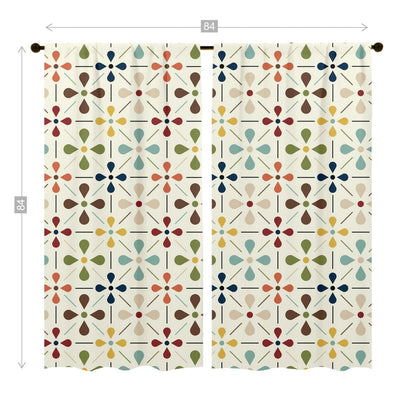 Kate McEnroe New York 1950s Retro Scandinavian Floral Mid Century Modern Window Curtains (two panels), Minimalist MCM Cream, Olive, Mustard, Brown Curtain Panel DrapesWindow Curtains107766