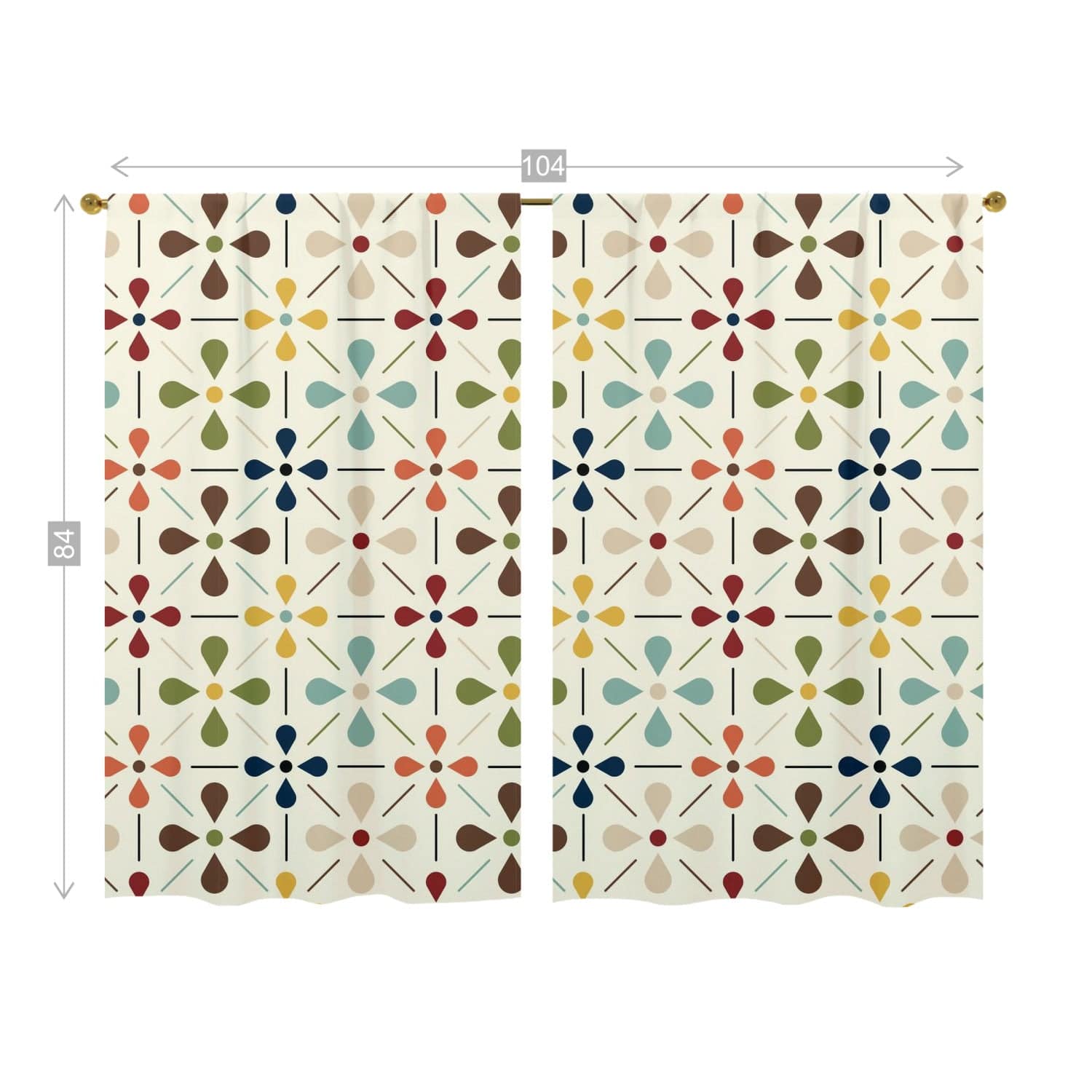 Kate McEnroe New York 1950s Retro Scandinavian Floral Mid Century Modern Window Curtains (two panels), Minimalist MCM Cream, Olive, Mustard, Brown Curtain Panel DrapesWindow Curtains107766