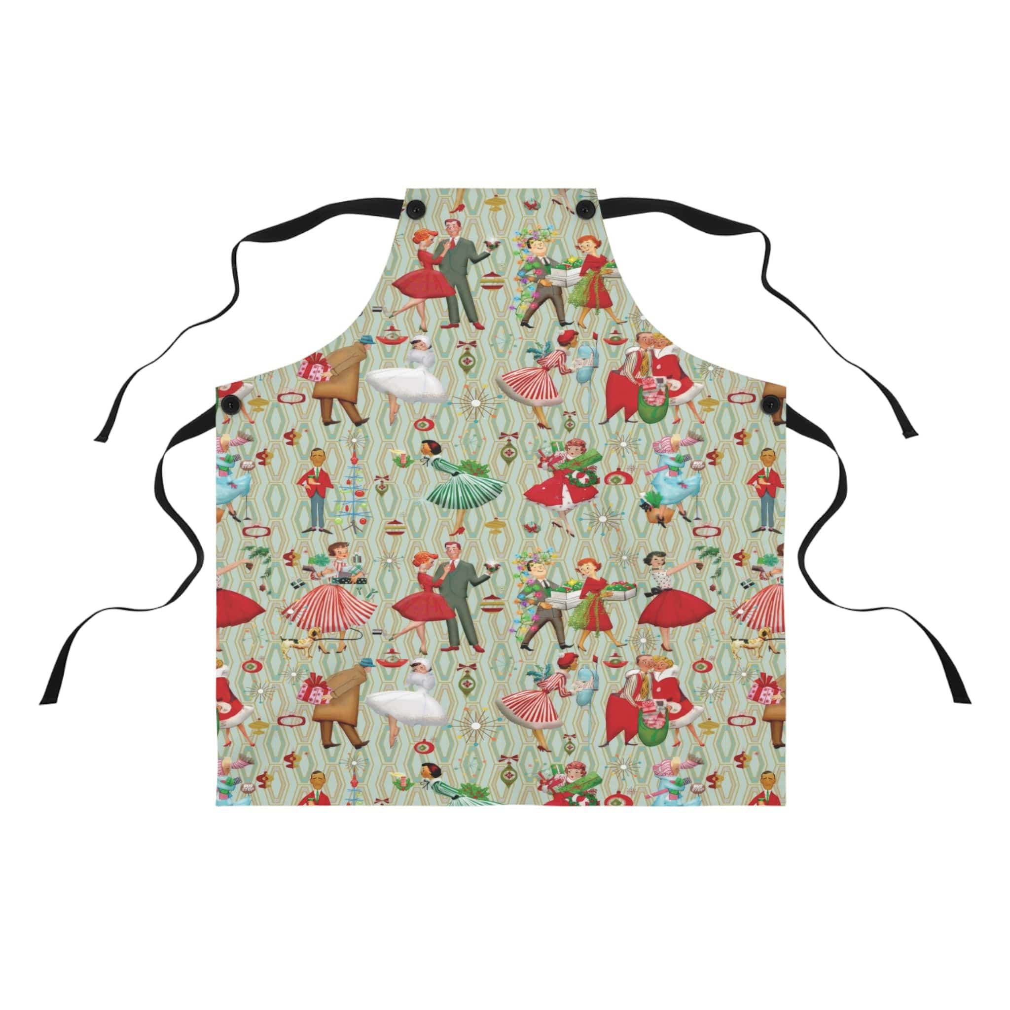 Kate McEnroe New York 1950s Retro Vintage Christmas Apron, Mid Century Modern Green, Red, Festive Kitchen WearAprons22953637244634347067
