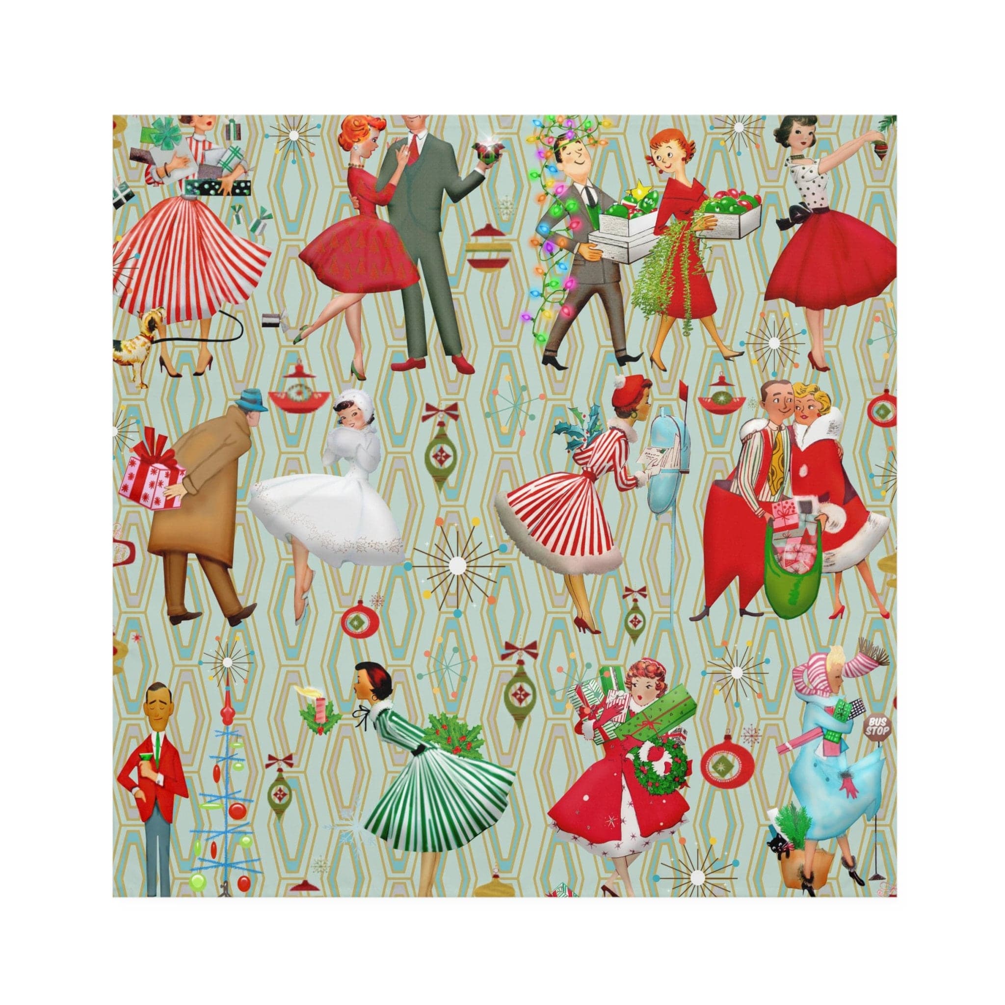 Kate McEnroe New York 1950s Retro Vintage Christmas Napkins, Mid Century Modern Retro Green, Red, Women, Ladies, Housewives Holiday Table Linens - 123281223Napkins30003805259407957897
