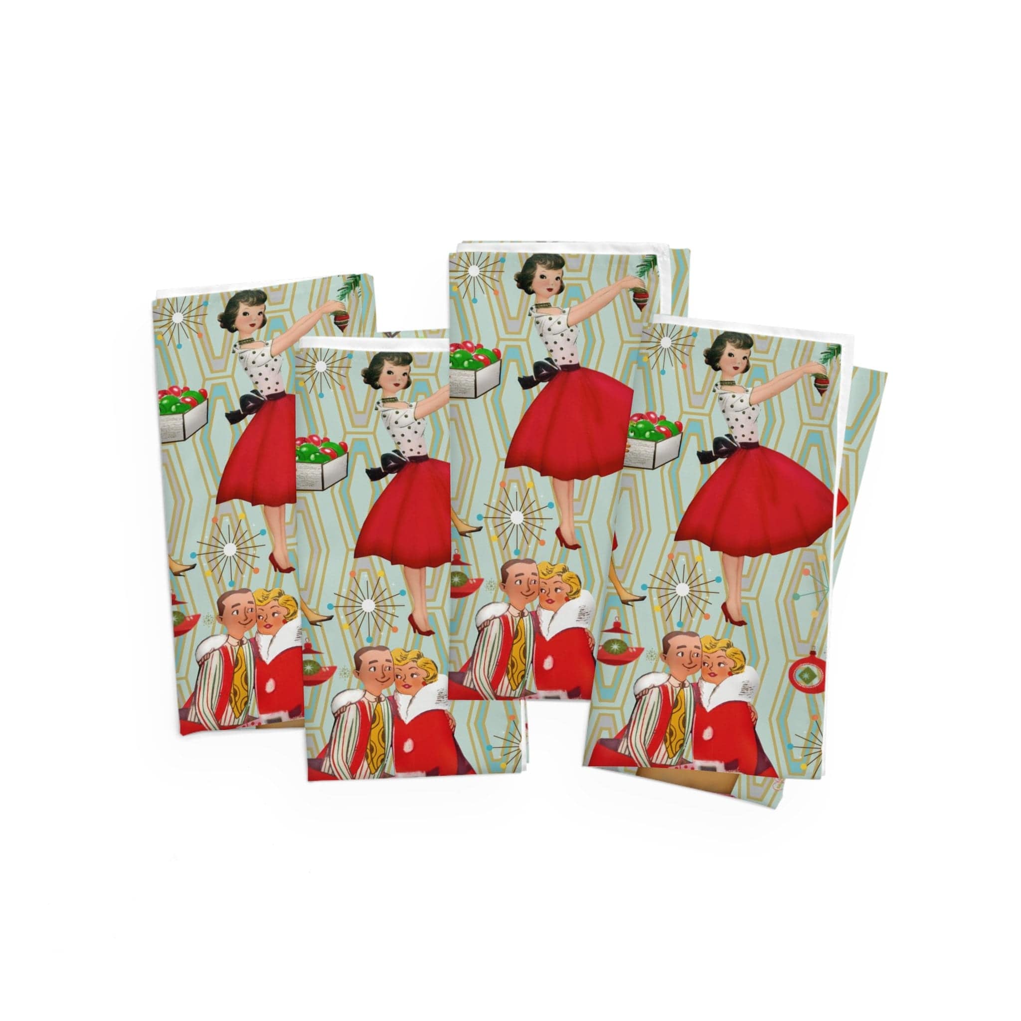 Kate McEnroe New York 1950s Retro Vintage Christmas Napkins, Mid Century Modern Retro Green, Red, Women, Ladies, Housewives Holiday Table Linens - 123281223Napkins30003805259407957897