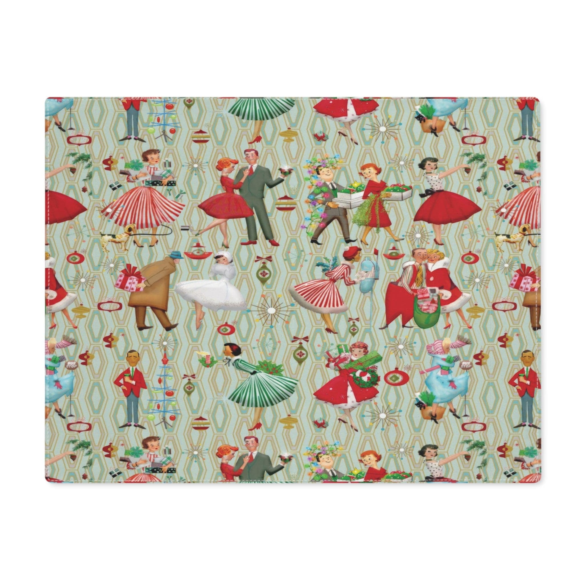 Kate McEnroe New York 1950s Retro Vintage Christmas Placemats, Mid Century Modern Green &amp; Red, Ladies Holiday Table MatPlacematsDPM - VIN - WOM - 3