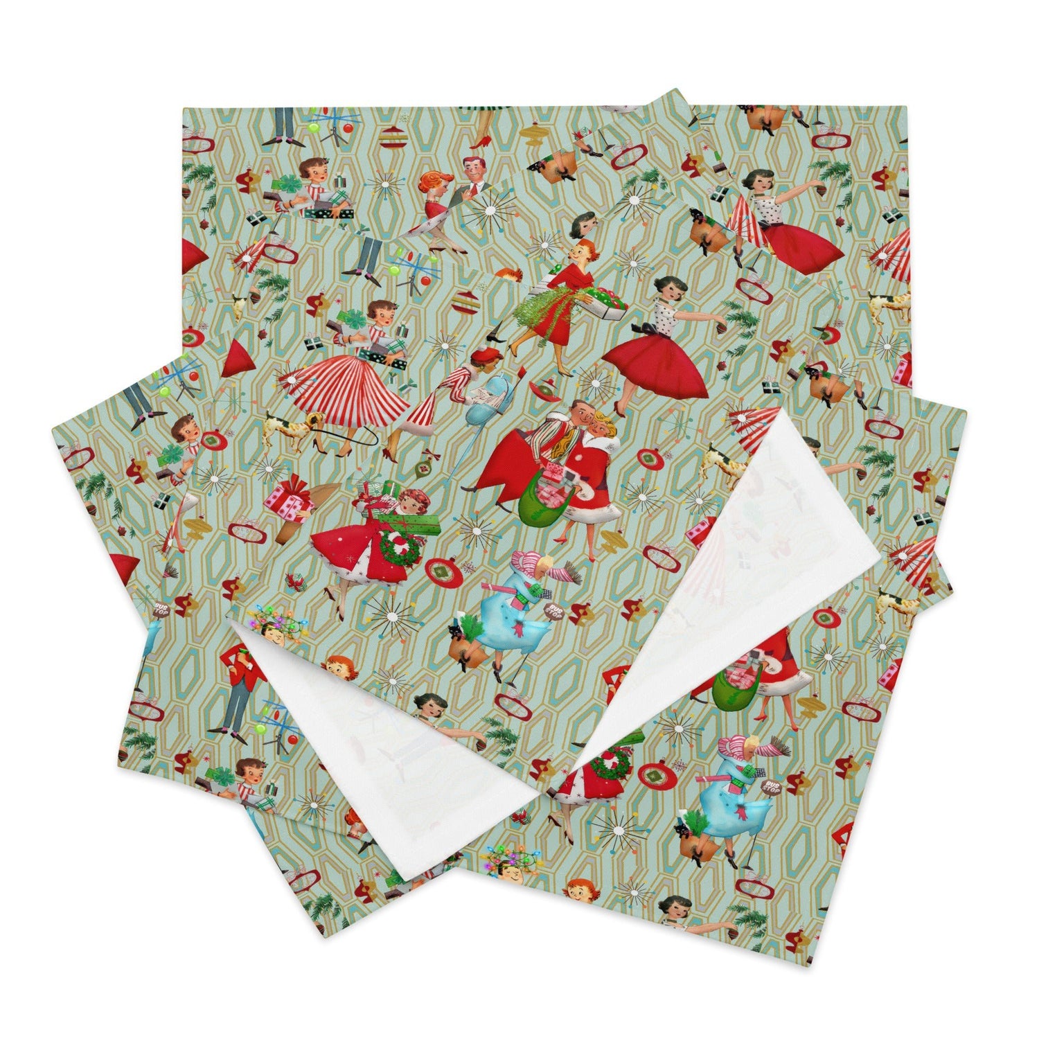 Kate McEnroe New York 1950s Retro Vintage Christmas Placemats Set of 4, Mid Century Modern Green Red Holiday TablePlacemats6836692_17484