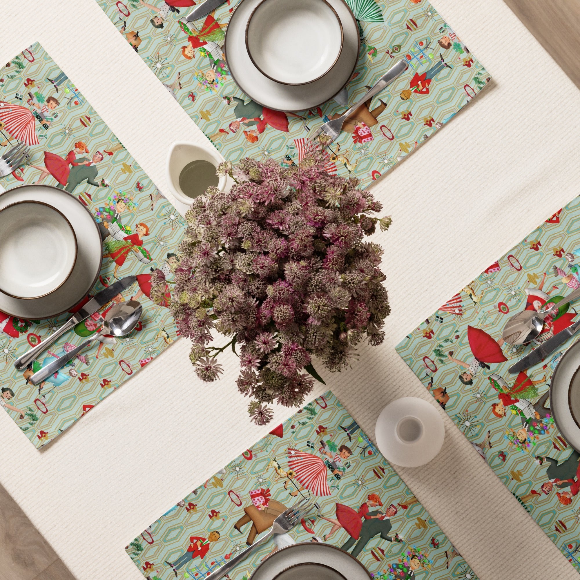 Kate McEnroe New York 1950s Retro Vintage Christmas Placemats Set of 4, Mid Century Modern Green Red Holiday TablePlacemats6836692_17484