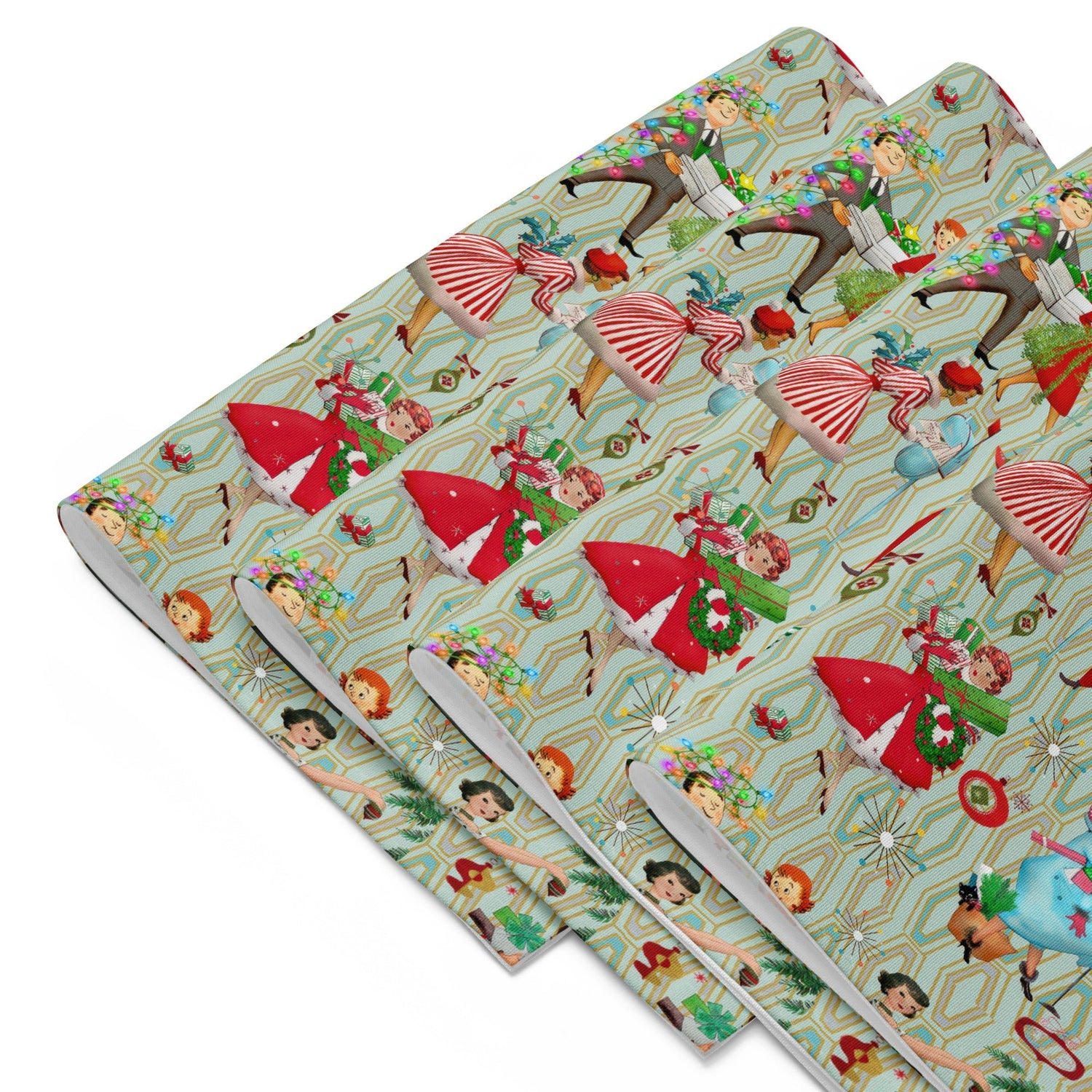 Kate McEnroe New York 1950s Retro Vintage Christmas Placemats Set of 4, Mid Century Modern Green Red Holiday TablePlacemats6836692_17484