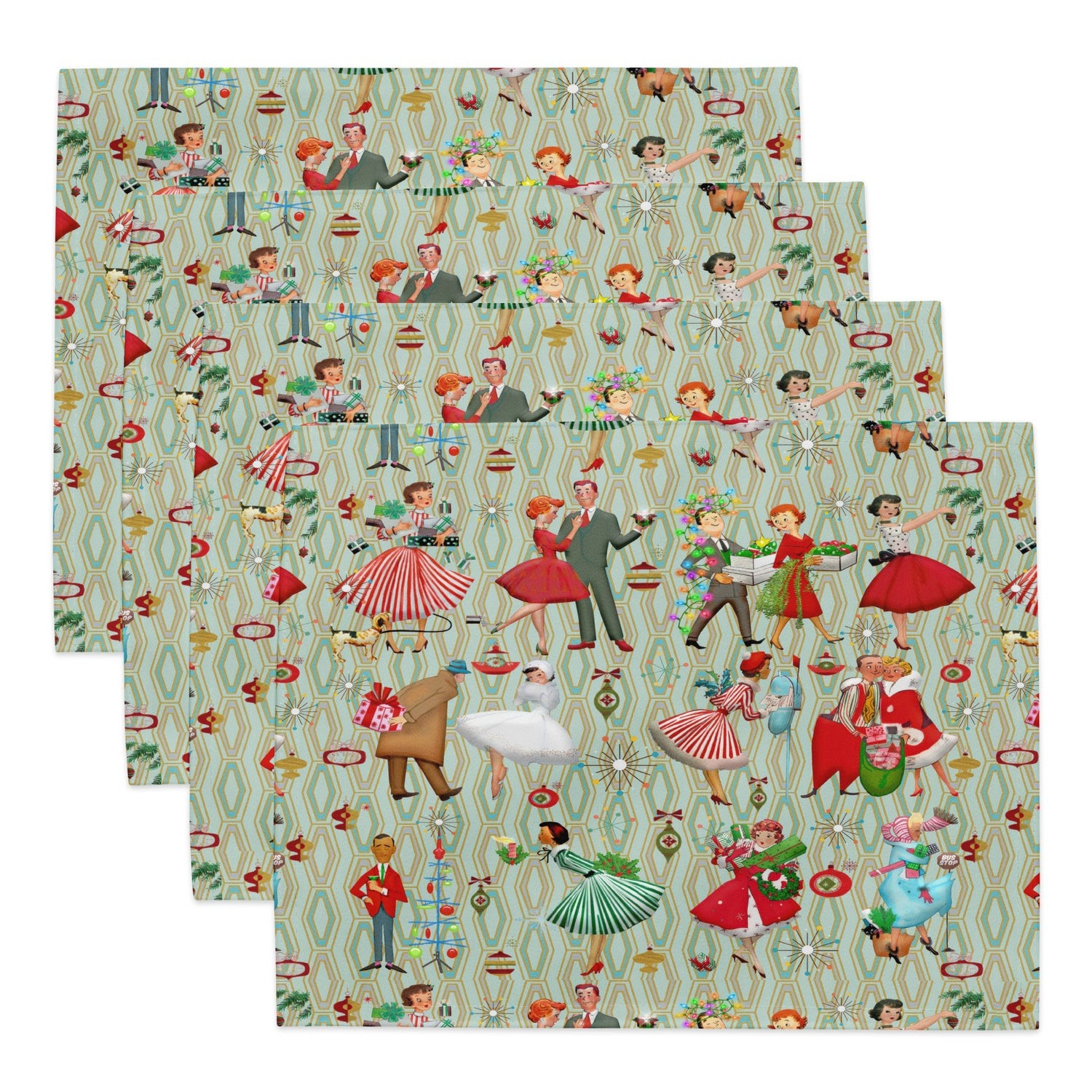 Kate McEnroe New York 1950s Retro Vintage Christmas Placemats Set of 4, Mid Century Modern Green Red Holiday TablePlacemats6836692_17484