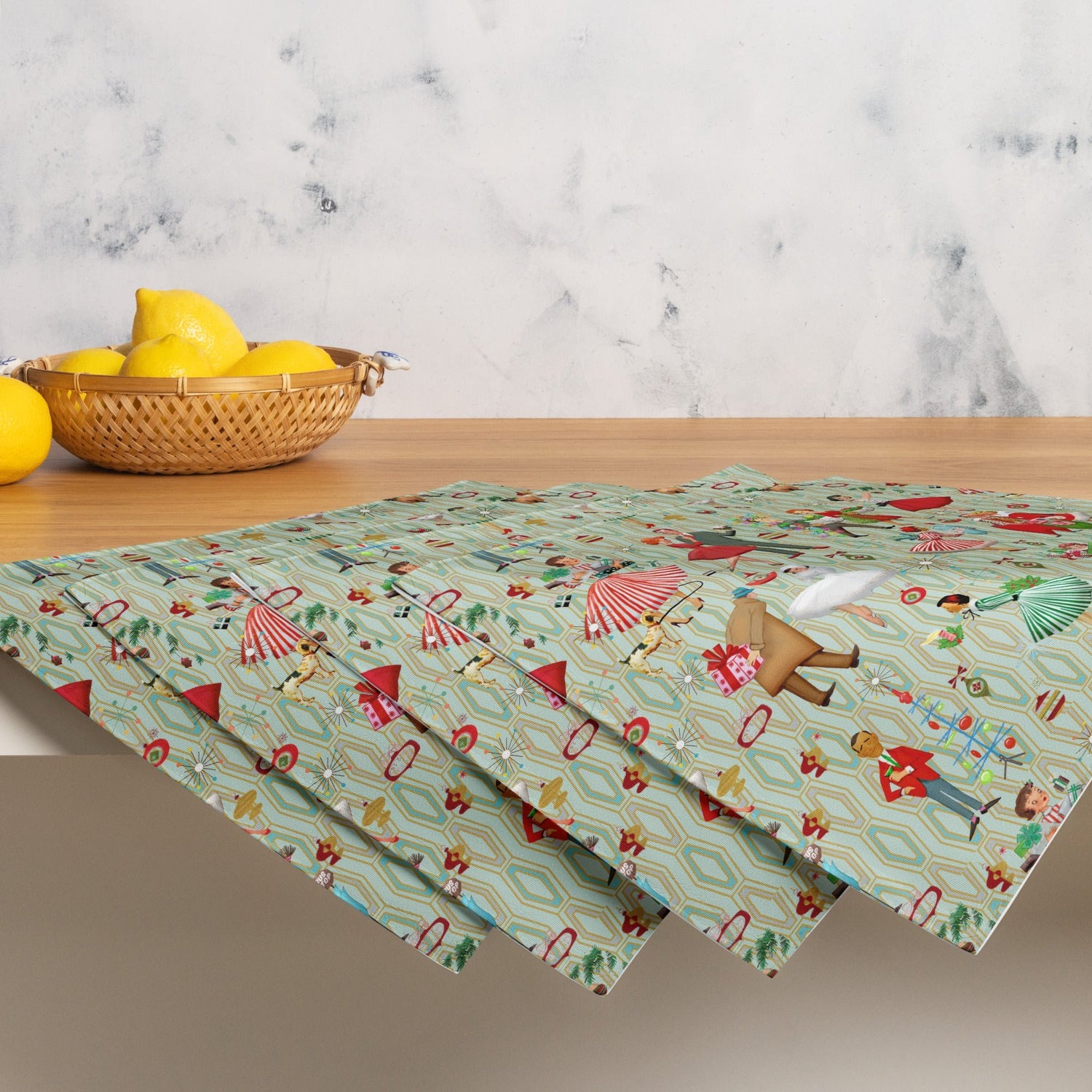 Kate McEnroe New York 1950s Retro Vintage Christmas Placemats Set of 4, Mid Century Modern Green Red Holiday TablePlacemats6836692_17484