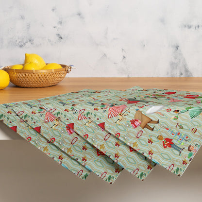 Kate McEnroe New York 1950s Retro Vintage Christmas Placemats Set of 4, Mid Century Modern Green Red Holiday TablePlacemats6836692_17484