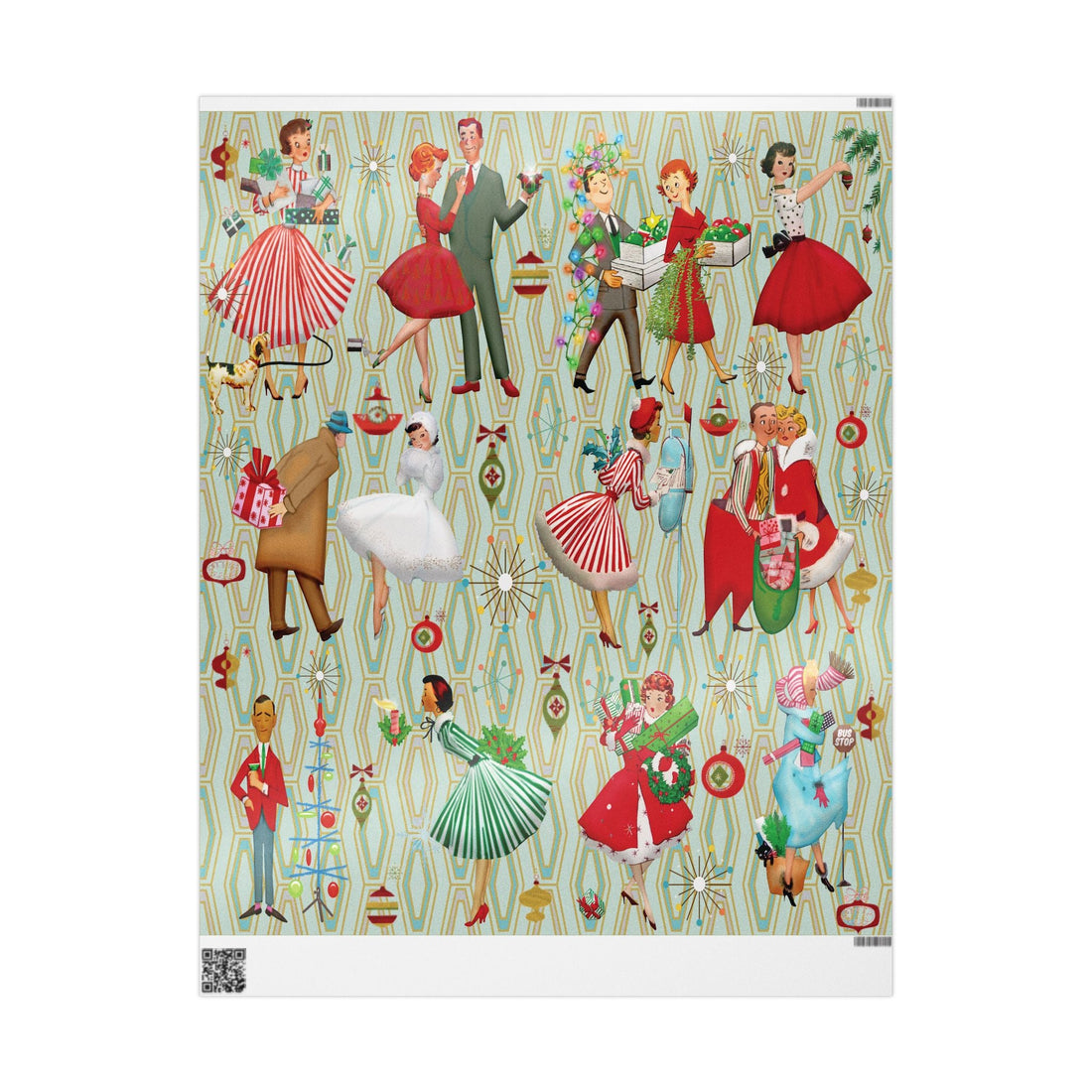 Kate McEnroe New York 1950s Retro Vintage Christmas Wrapping Paper, Mid Century Modern Retro Green, Red, Women, Ladies, Housewives Holiday Gift WrapWrapping Paper10990869824688872139