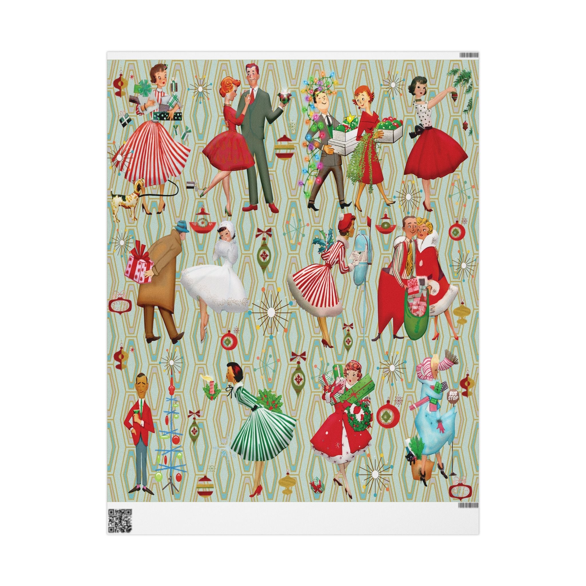Kate McEnroe New York 1950s Retro Vintage Christmas Wrapping Paper, Mid Century Modern Retro Green, Red, Women, Ladies, Housewives Holiday Gift WrapWrapping Paper17235860811128539825