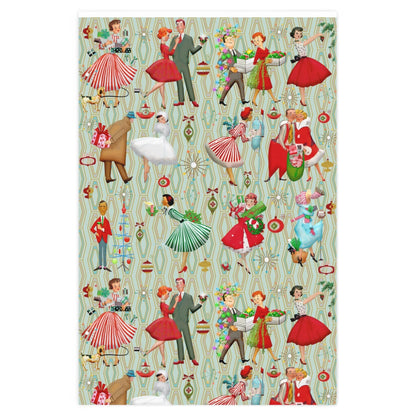Kate McEnroe New York 1950s Retro Vintage Christmas Wrapping Paper, Mid Century Modern Retro Green, Red, Women, Ladies, Housewives Holiday Gift WrapWrapping Paper23361752366874107488