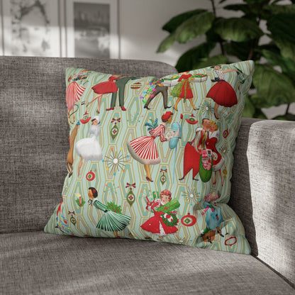 Kate McEnroe New York 1950s Retro Vintage Kitsch Christmas Pillow Cover, Vintage Housewives, Couples Xmas Card Inspired Art, MCM Holiday Decor Throw Pillow Covers